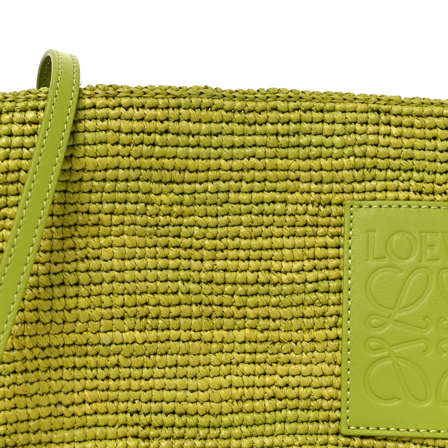 Raffia Calfskin Slit Pochette Bag Green - Image 7