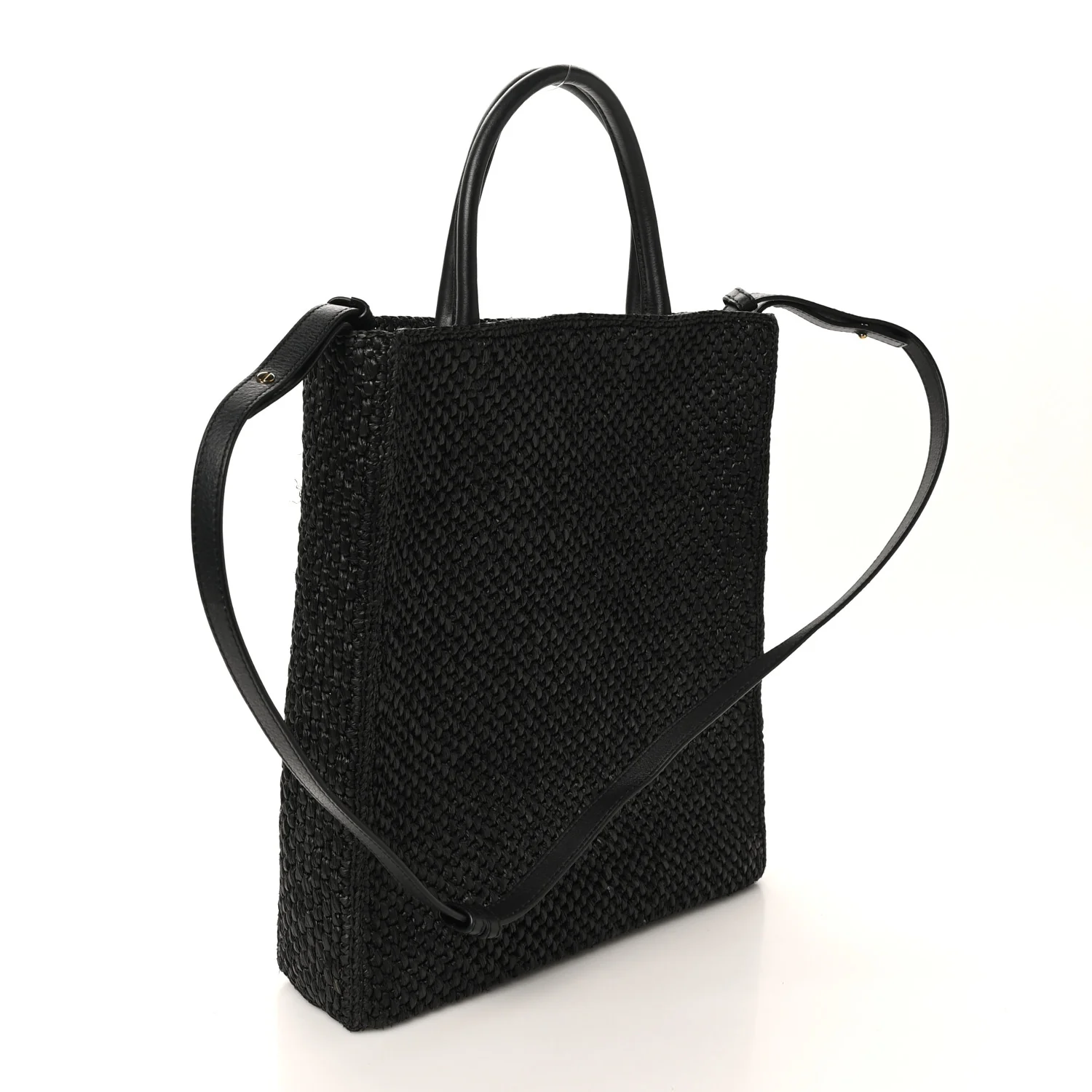 Raffia Calfskin Standard A4 Tote Bag Black - Image 3