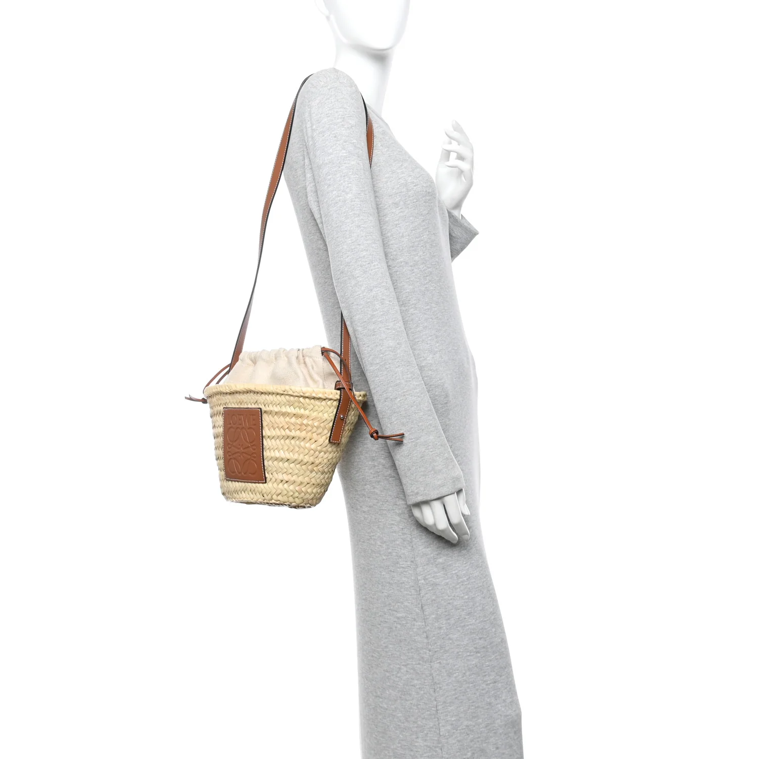 Raffia Drawstring Basket Tote Bag Natural Tan - Image 2