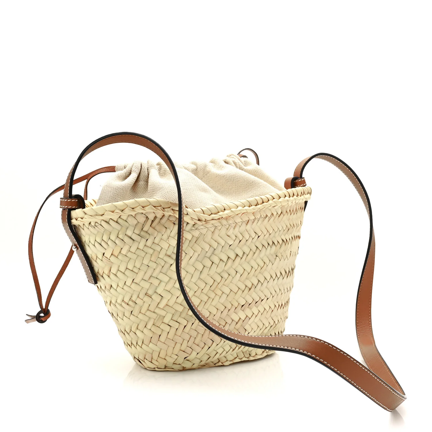 Raffia Drawstring Basket Tote Bag Natural Tan - Image 3