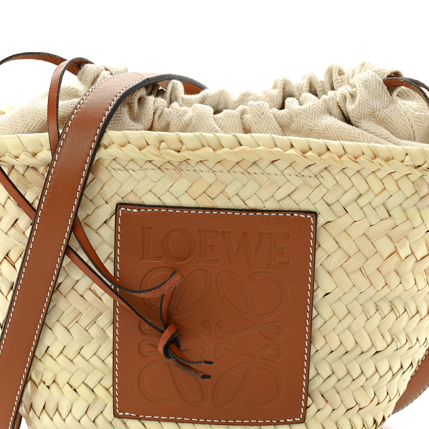 Raffia Drawstring Basket Tote Bag Natural Tan - Image 7