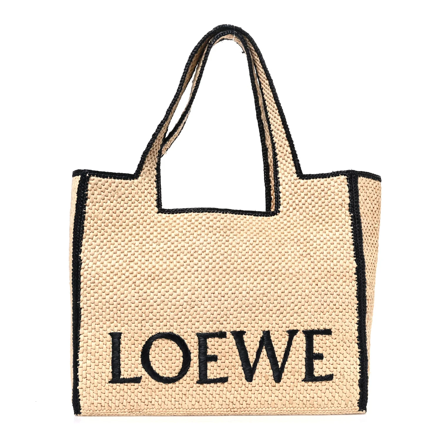 Raffia Large Paula's Ibiza Logo Tote Natural Tan