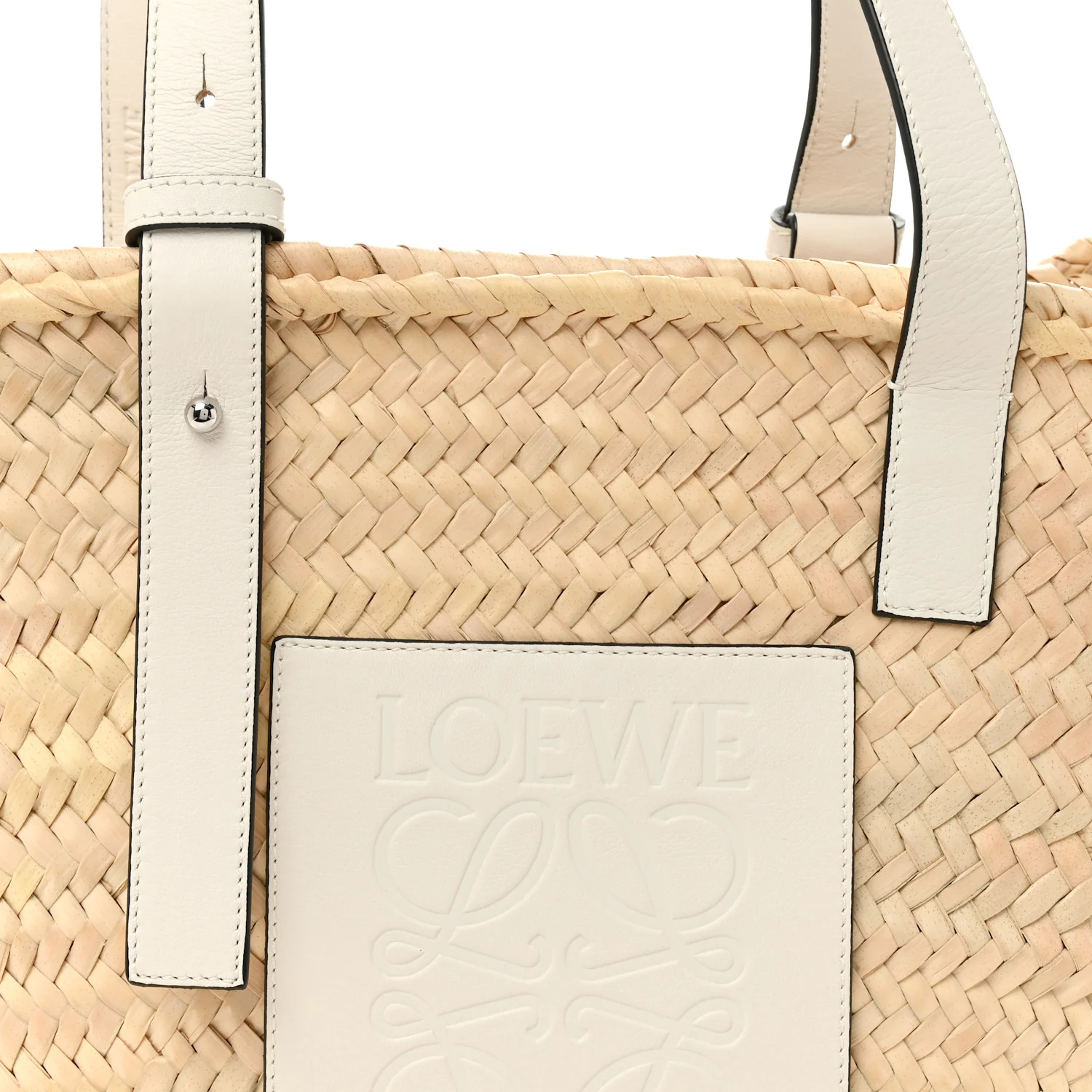 Raffia Medium Basket Tote Bag Natural White - Image 8