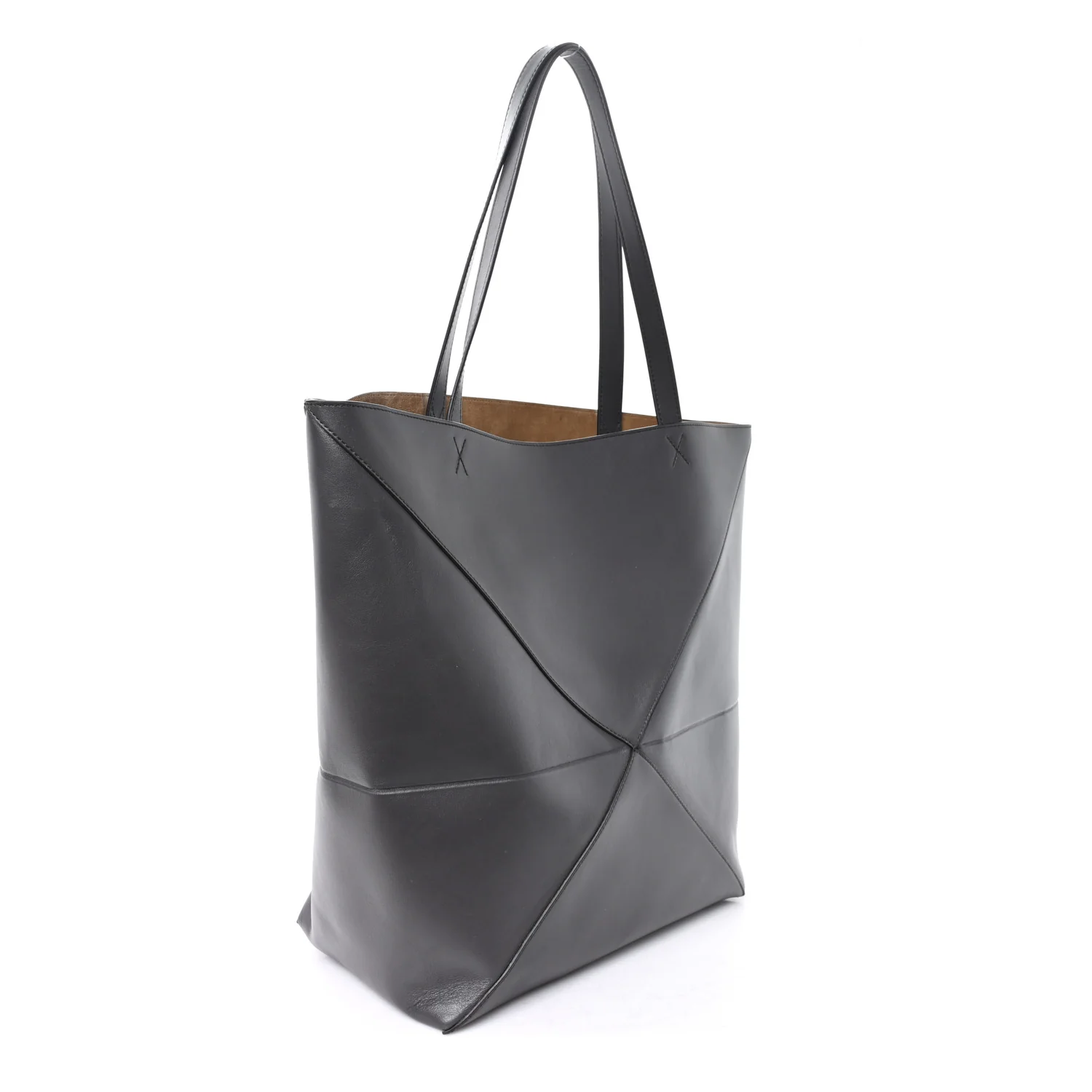 Shiny Calfskin Large Puzzle Fold Tote Dark Grey - Image 3