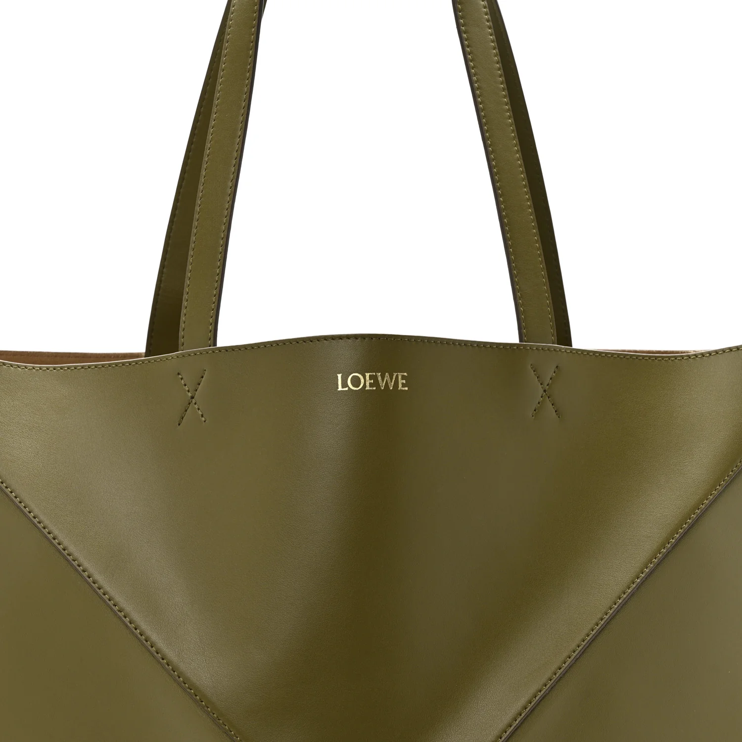 Shiny Calfskin Large Puzzle Fold Tote Dark Khaki Green - Image 8
