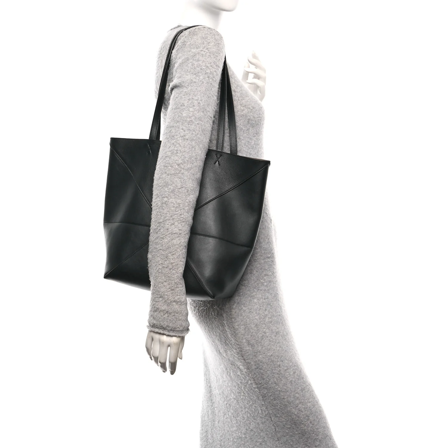 Shiny Calfskin Medium Puzzle Fold Tote Black - Image 2
