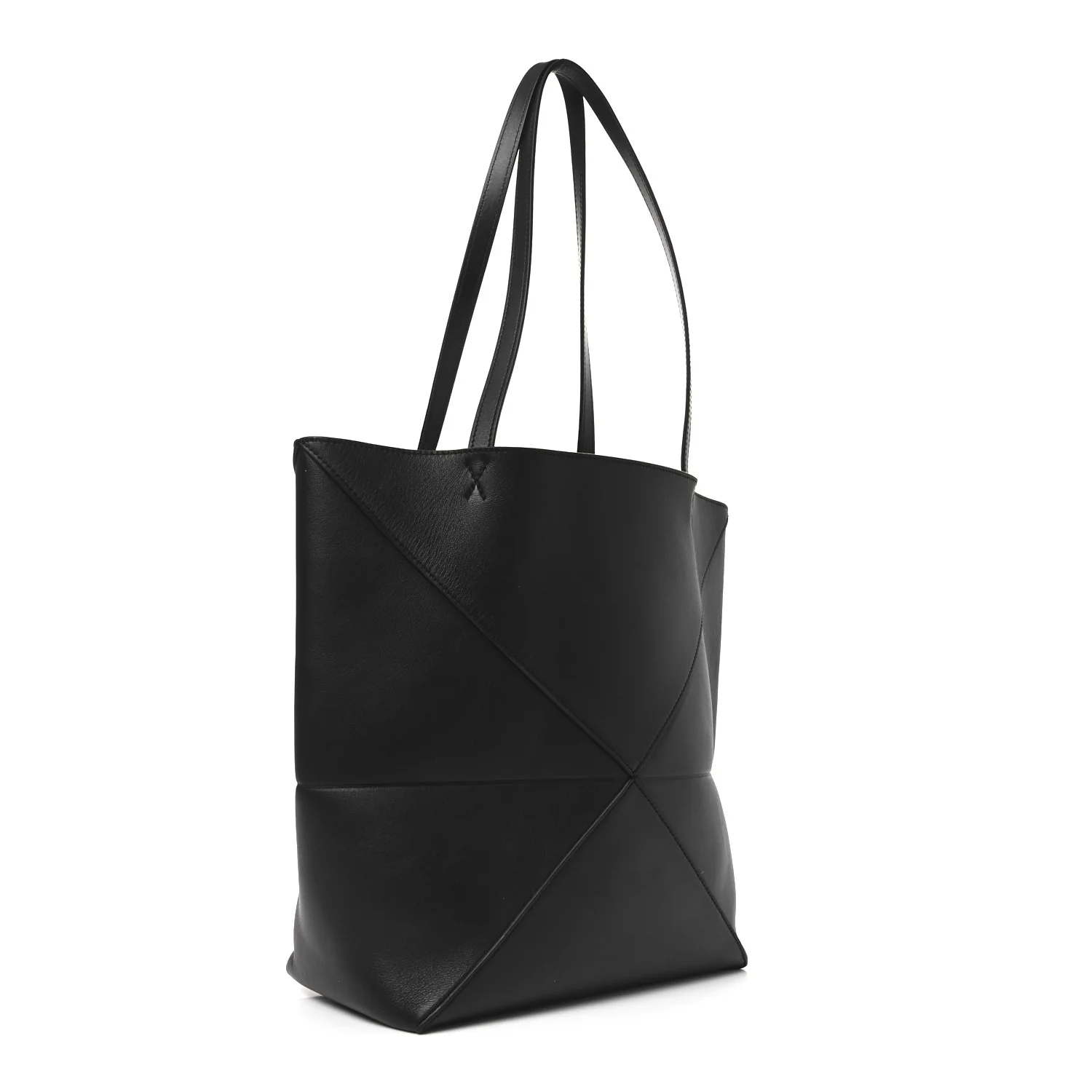 Shiny Calfskin Medium Puzzle Fold Tote Black - Image 3