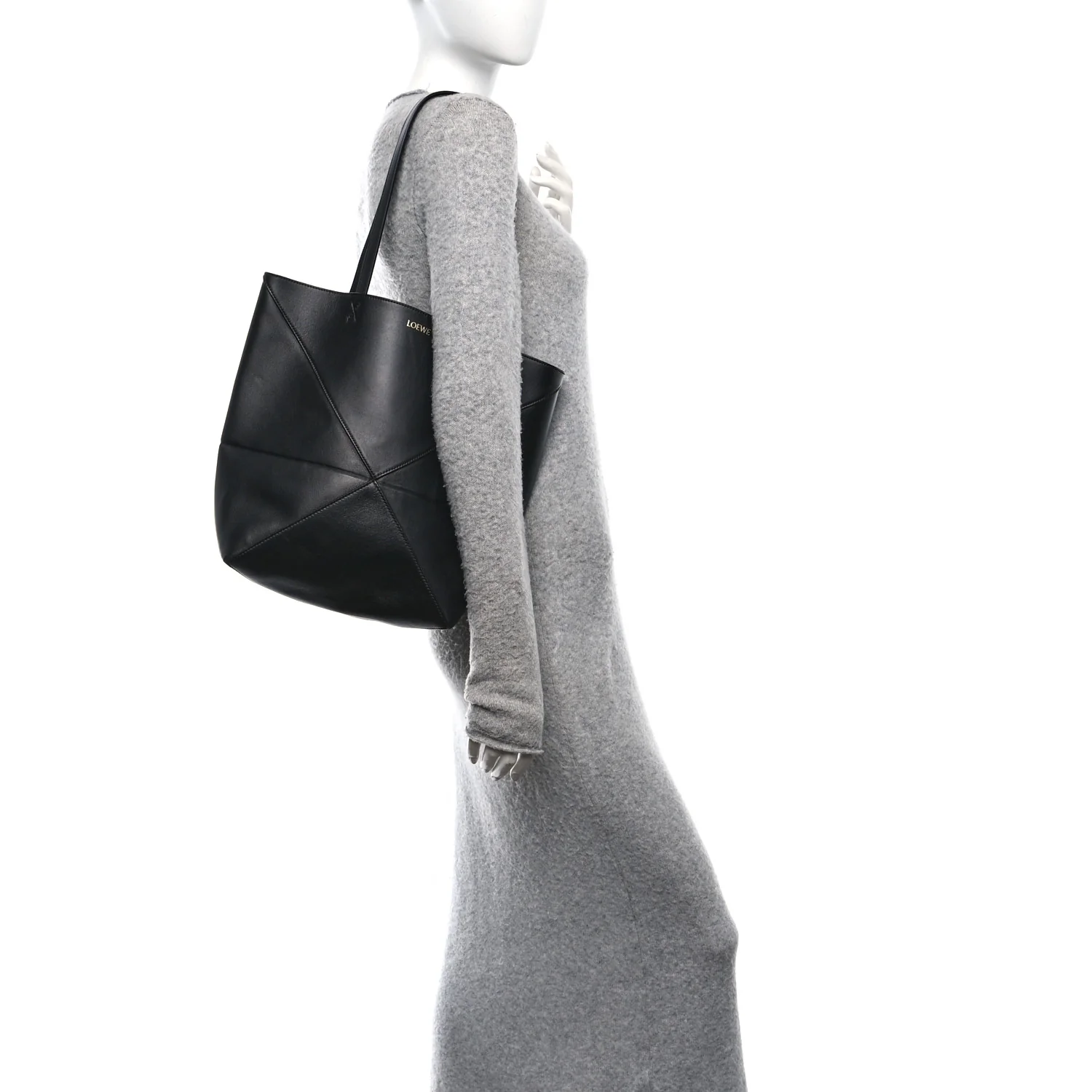 Shiny Calfskin Medium Puzzle Fold Tote Black - Image 2