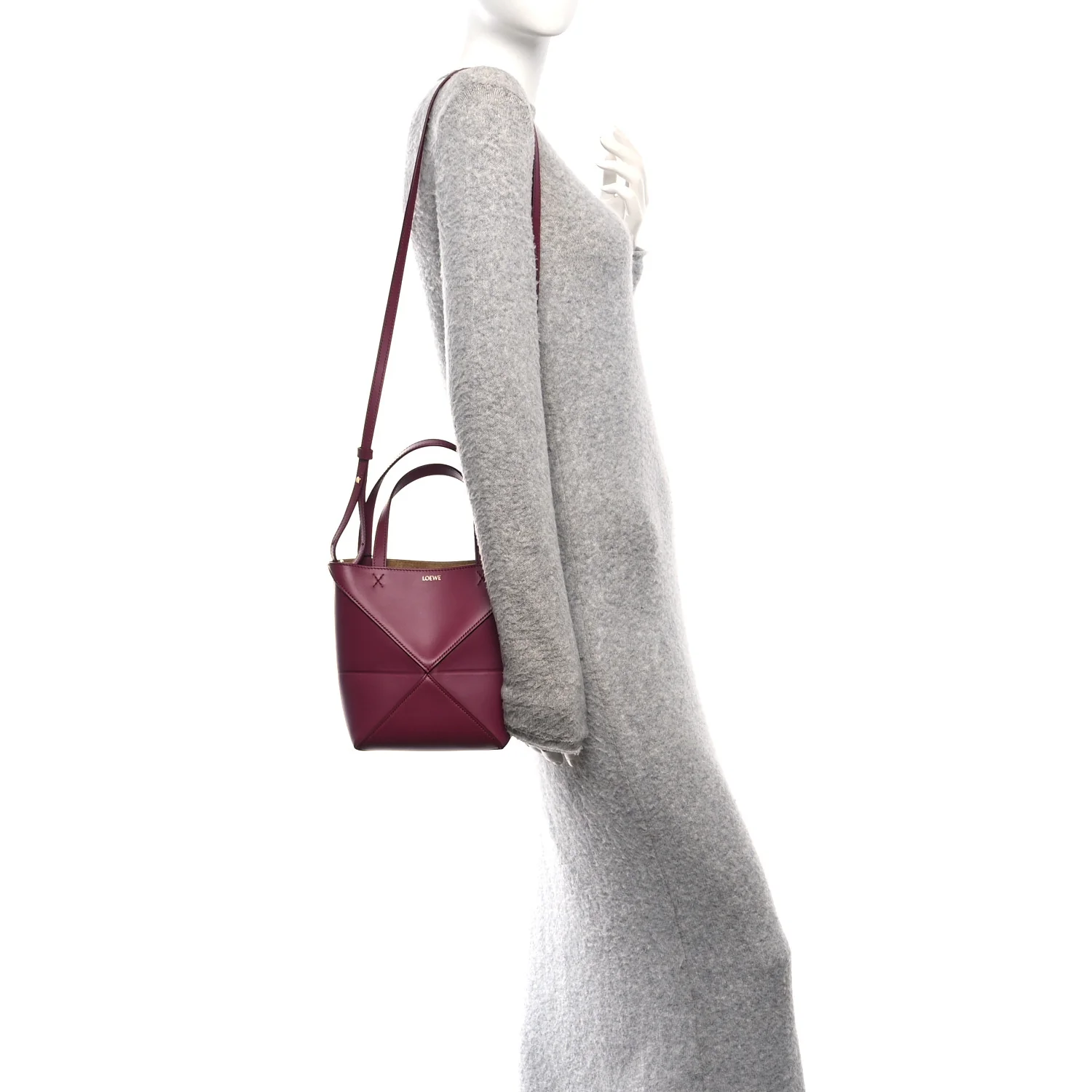 Shiny Calfskin Mini Puzzle Fold Tote Dark Burgundy - Image 2