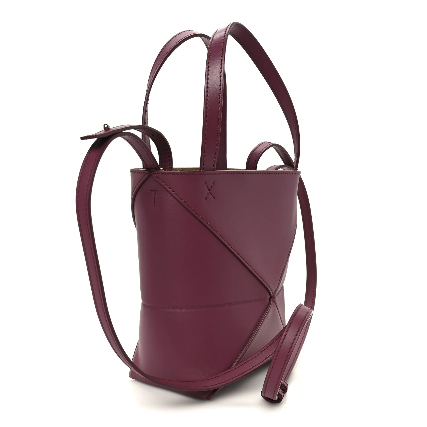 Shiny Calfskin Mini Puzzle Fold Tote Dark Burgundy - Image 3