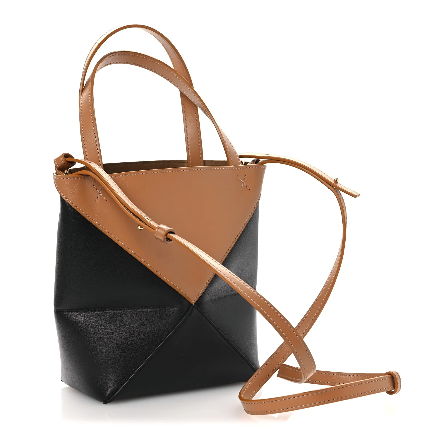 Shiny Calfskin Mini Puzzle Fold Tote Warm Desert Black - Image 3