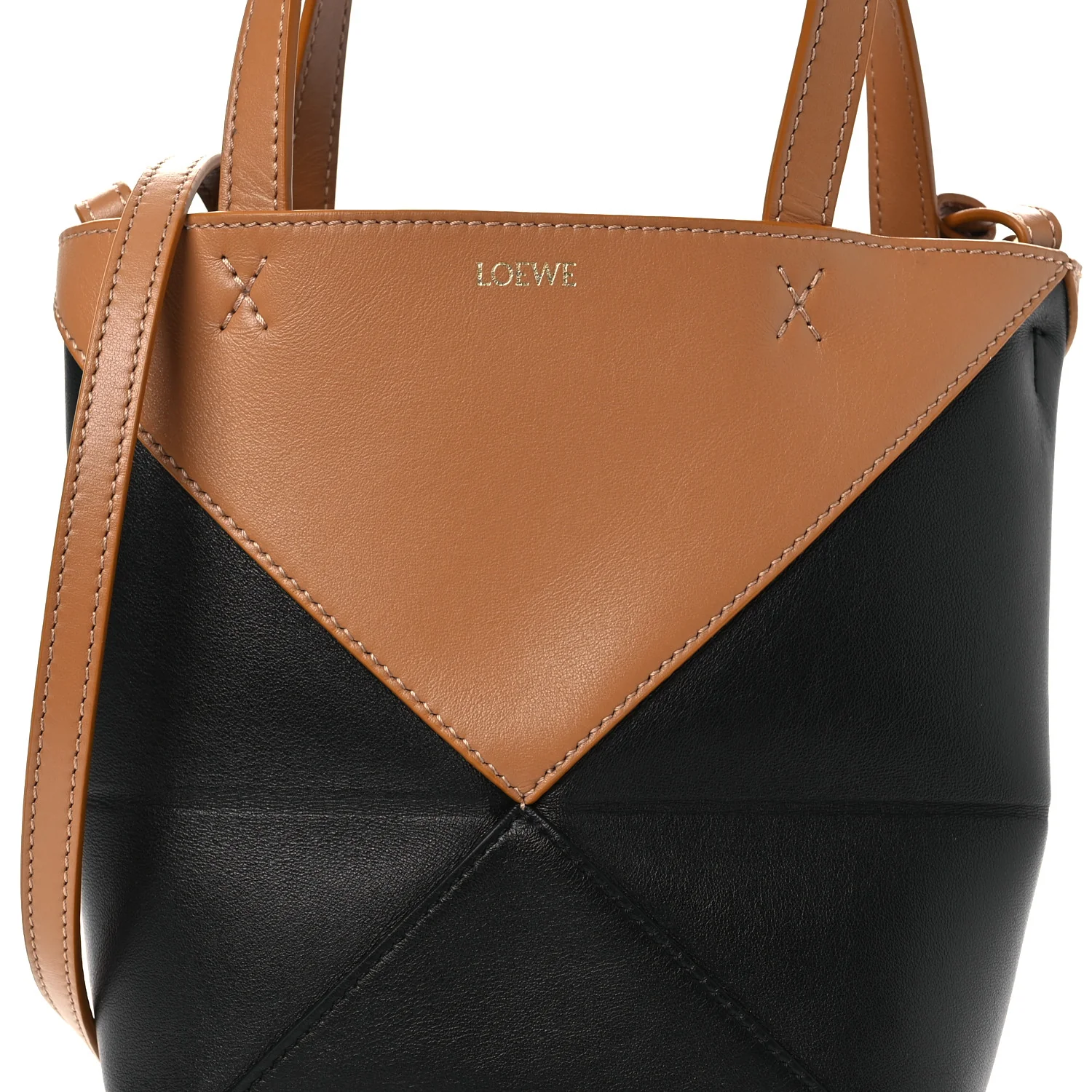 Shiny Calfskin Mini Puzzle Fold Tote Warm Desert Black - Image 8