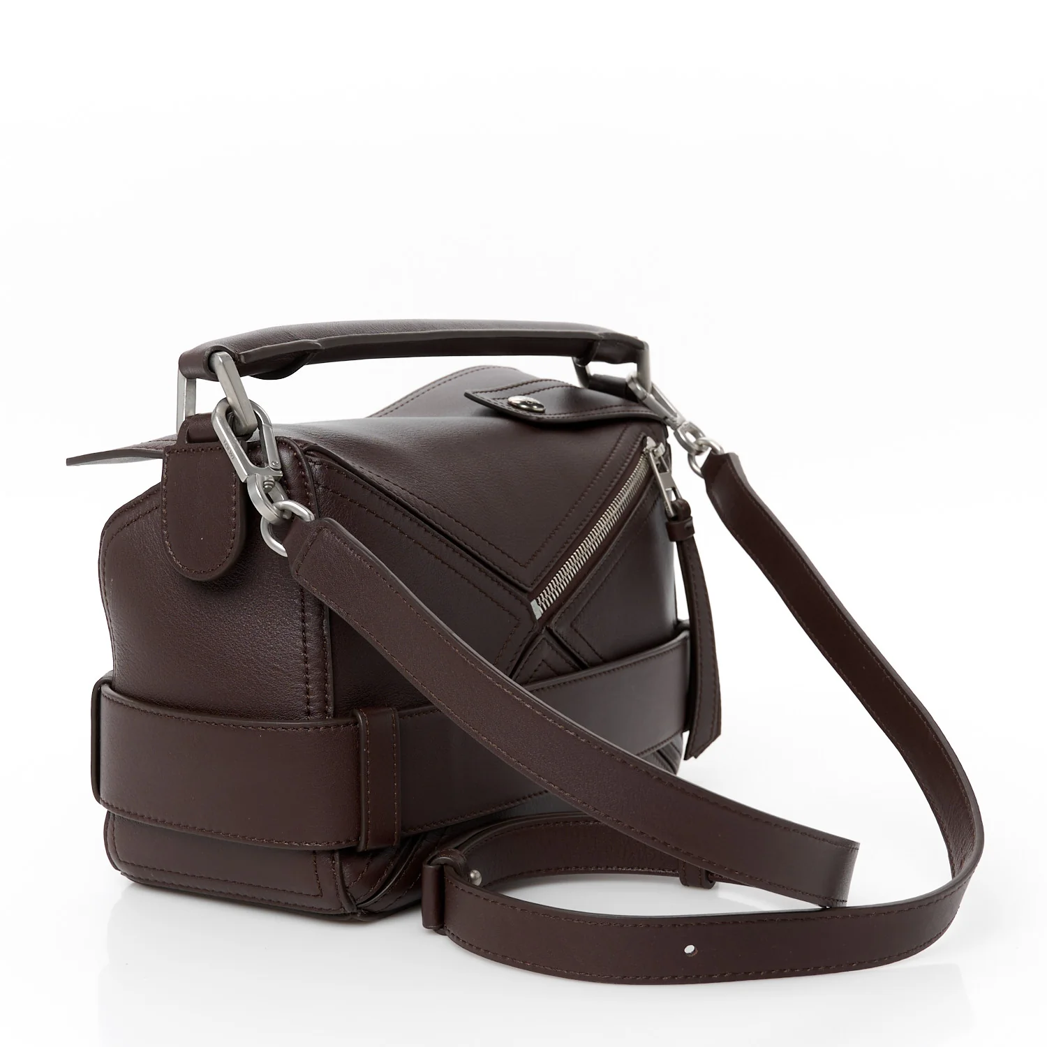 Shiny Calfskin Small Puzzle Biker Bag Dark Brown - Image 3