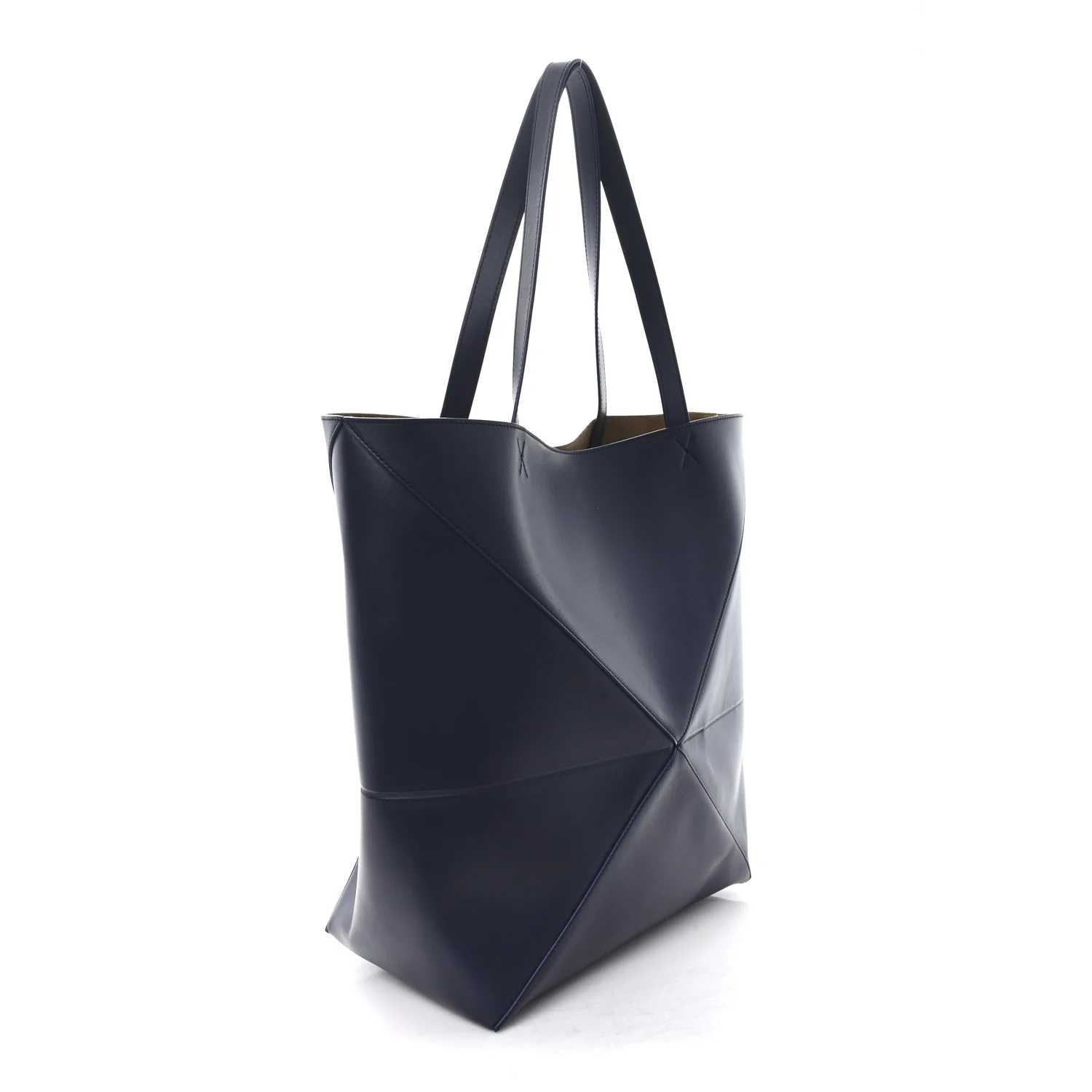 Shiny Calfskin XL Puzzle Fold Tote Abyss Blue - Image 3