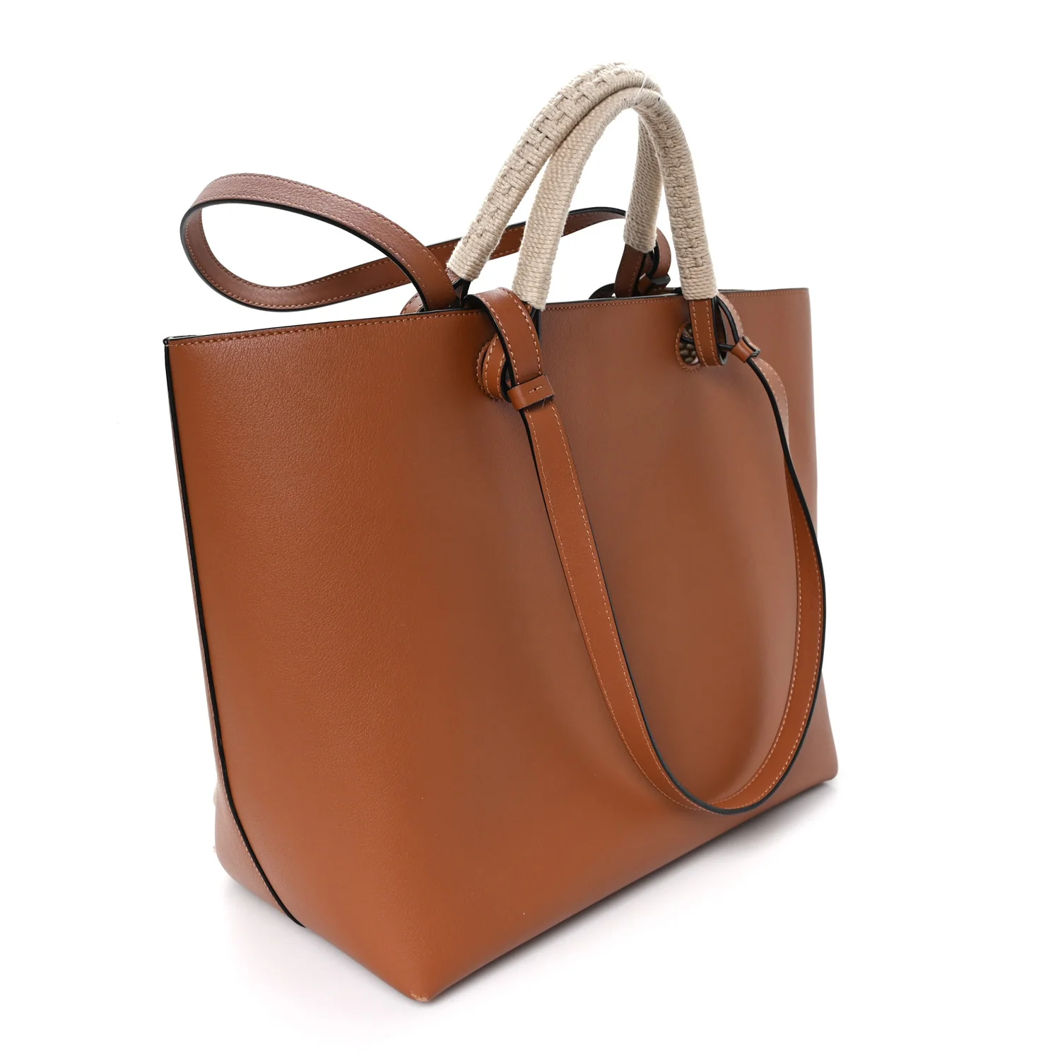 Smooth Calfskin Anagram Fringe Tote Tan - Image 3