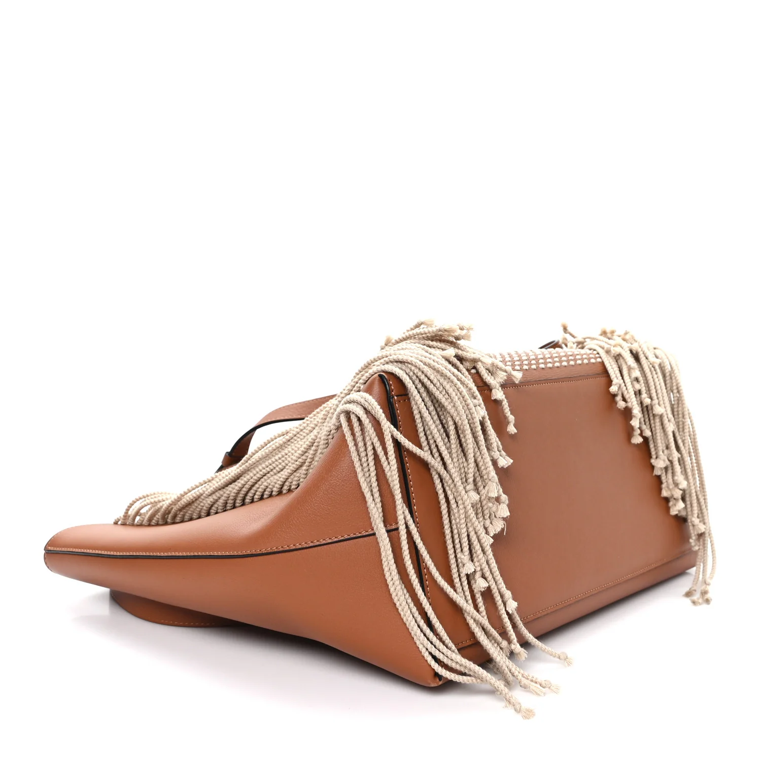 Smooth Calfskin Anagram Fringe Tote Tan - Image 4