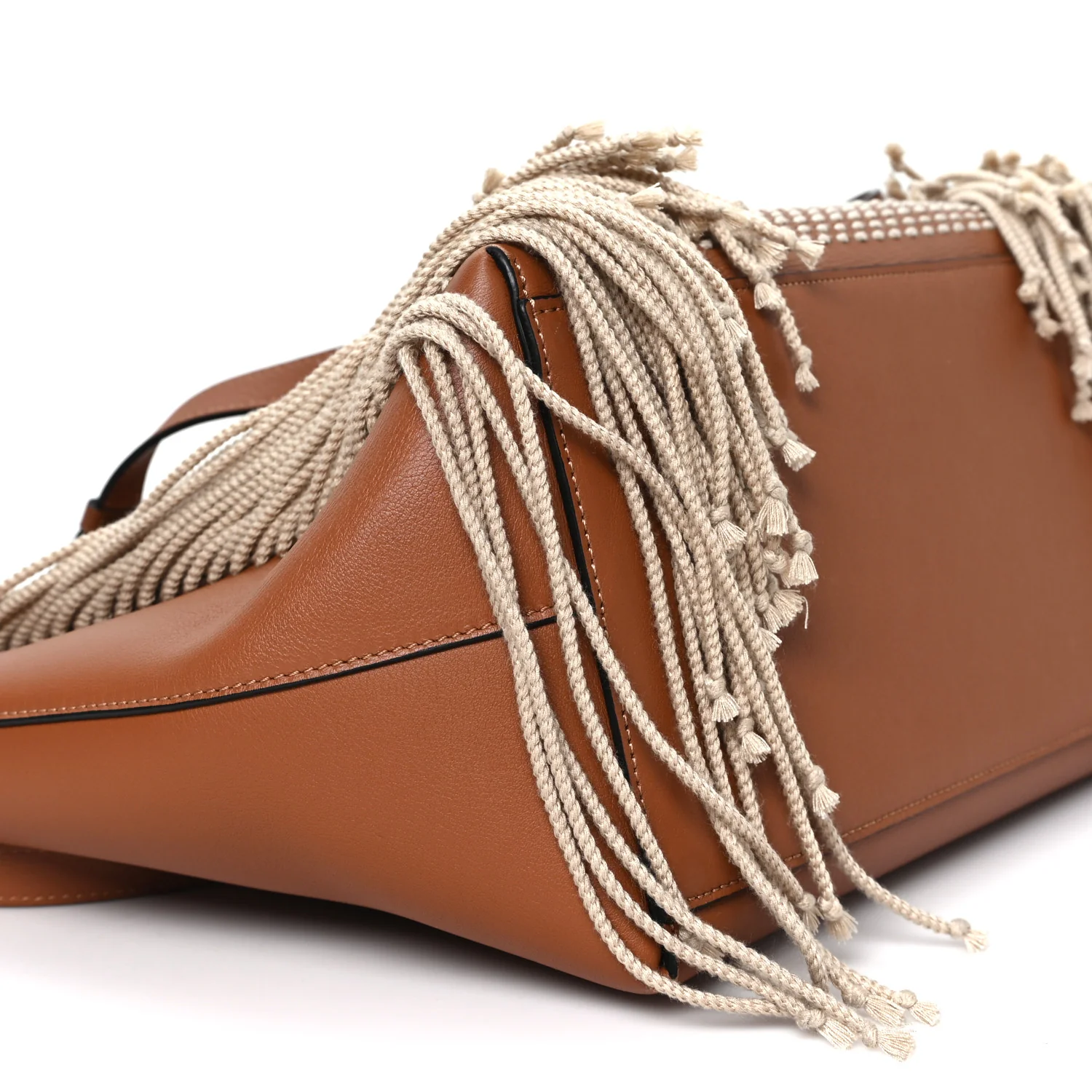 Smooth Calfskin Anagram Fringe Tote Tan - Image 8