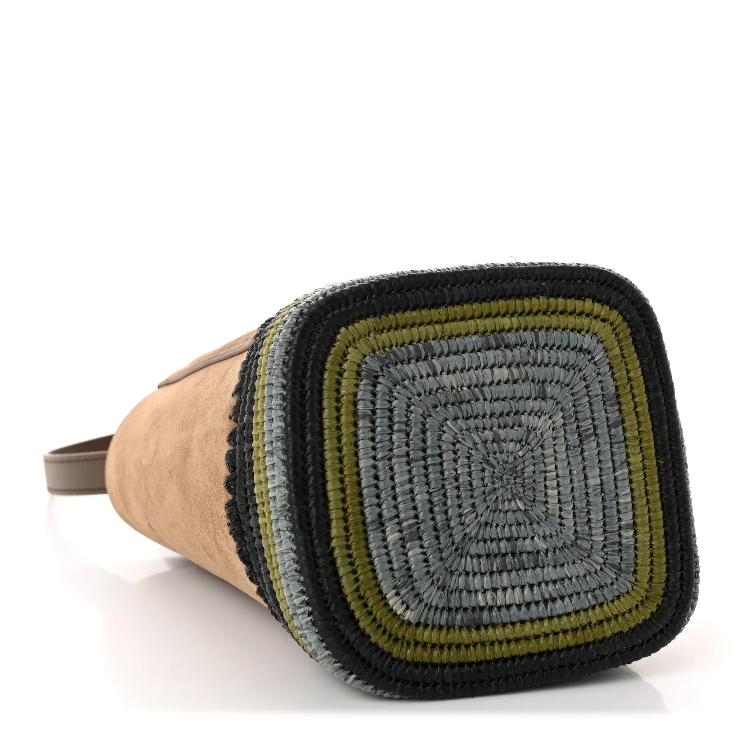 Suede Raffia Striped Mini Pebble Bucket Bag Brown - Image 4