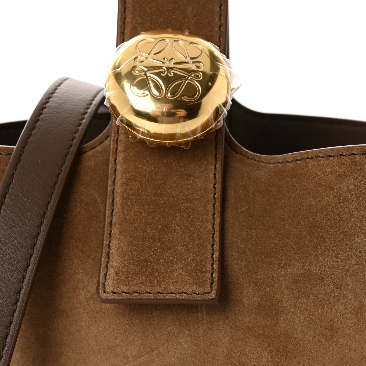 Suede Raffia Striped Mini Pebble Bucket Bag Brown - Image 7