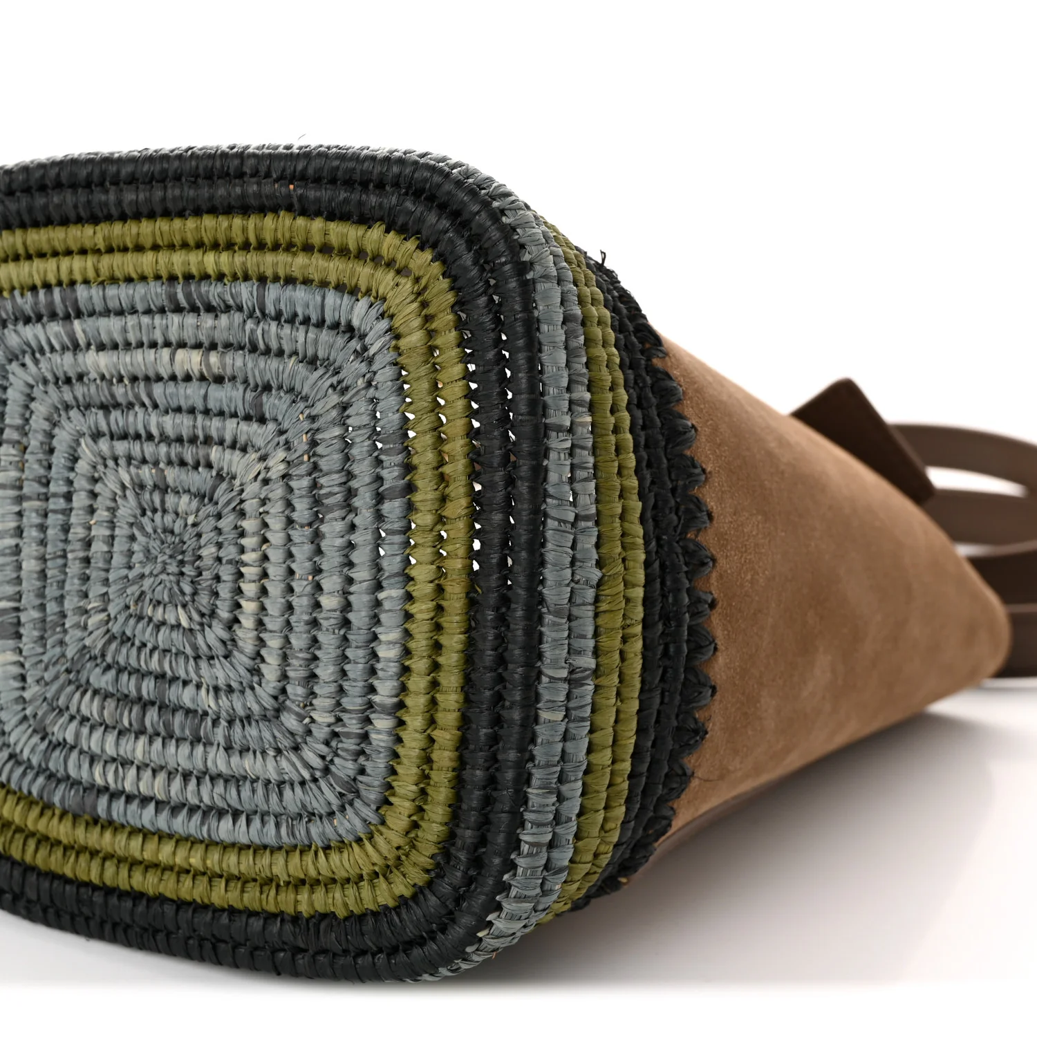 Suede Raffia Striped Mini Pebble Bucket Bag Brown - Image 9