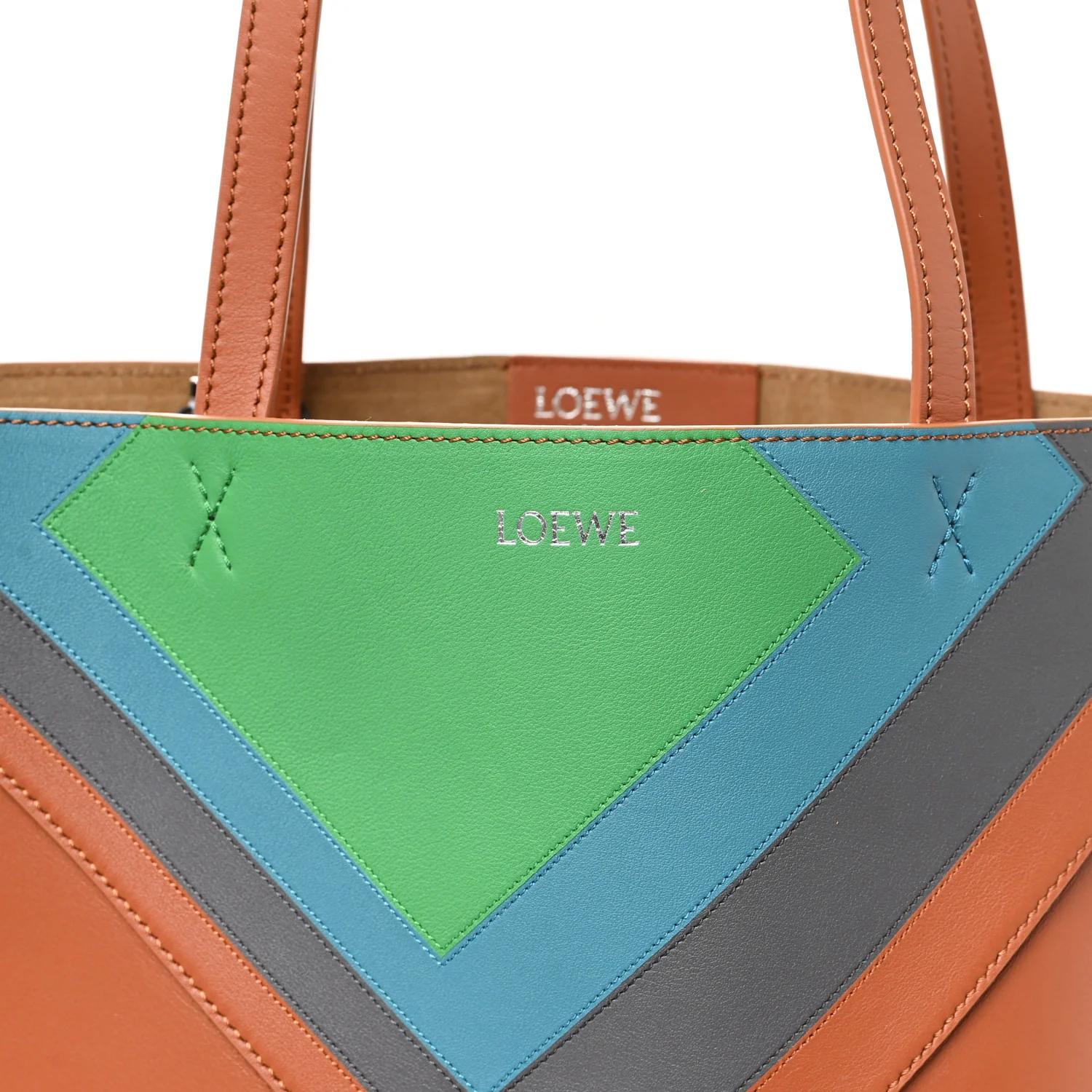 x Albers Calfskin Medium Puzzle Fold Tote Caramel Bright Green - Image 8