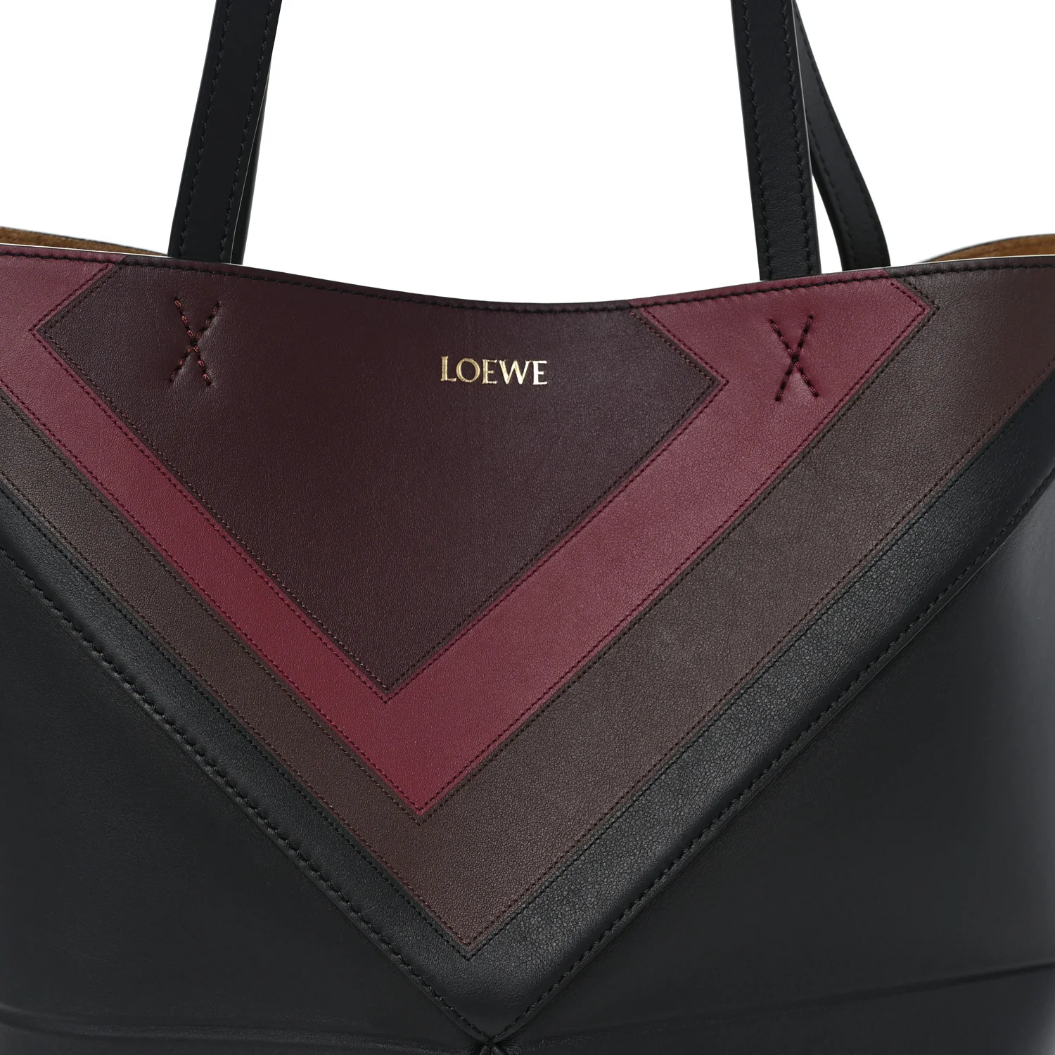 X ALBERS Nappa Calfskin Medium Puzzle Fold Tote Black Burgundy - Image 8
