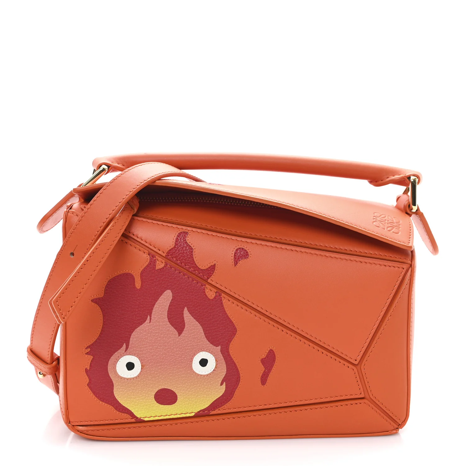 X HOWLS MOVING CASTLE Satin Calfskin Small Calcifer Puzzle Orange
