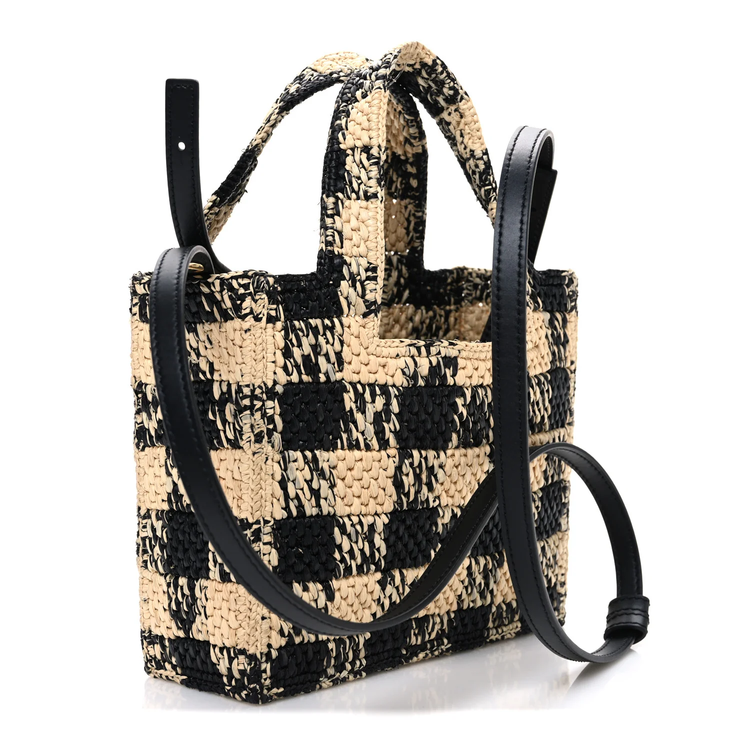 X PAULA'S IBIZA Raffia Mini Font Tote Black Natural - Image 3