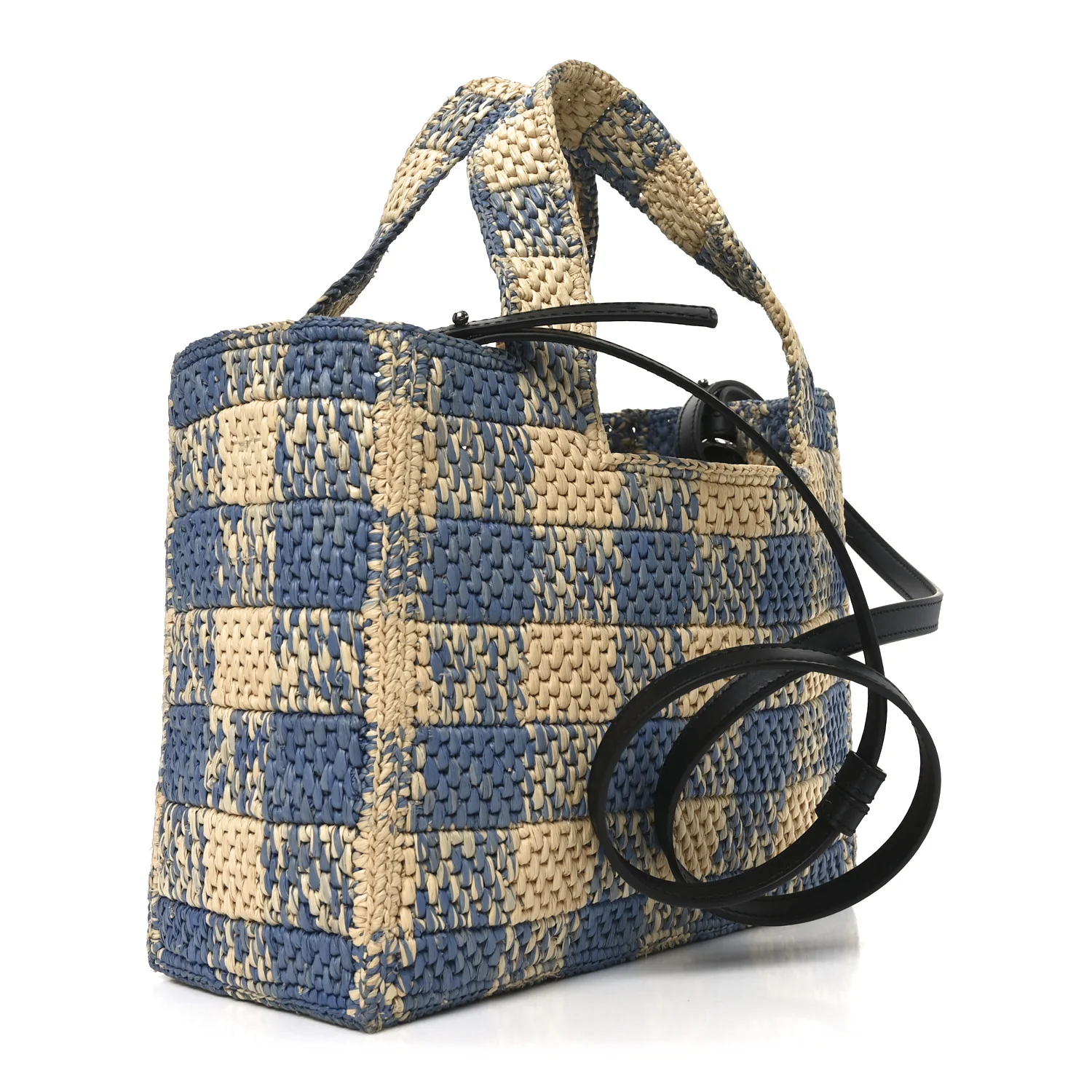 X PAULA'S IBIZA Raffia Small Font Tote Natural Light Blue - Image 3