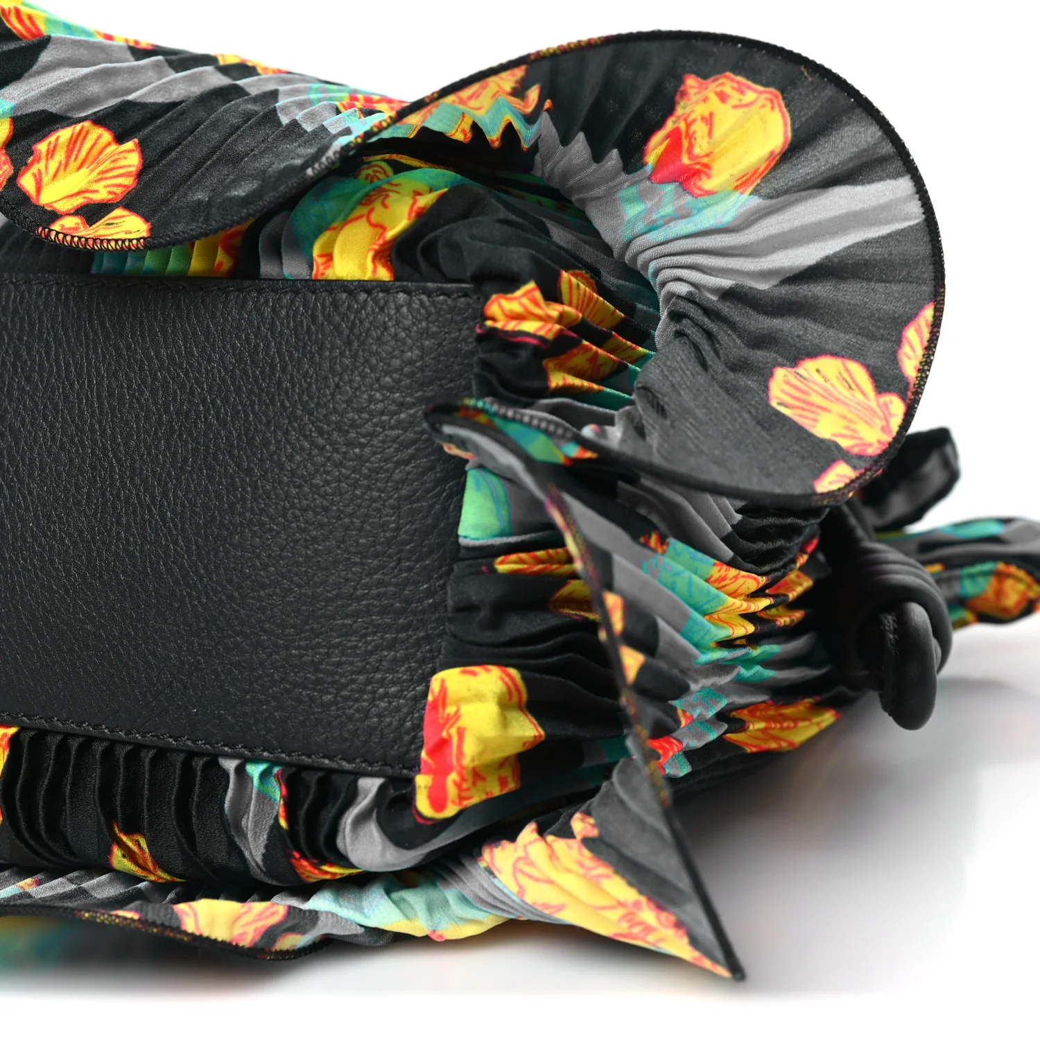 X PAULA'S IBIZA Satin Printed Mini Shell Flamenco Knot Shoulder Bag Black Multicolor - Image 10