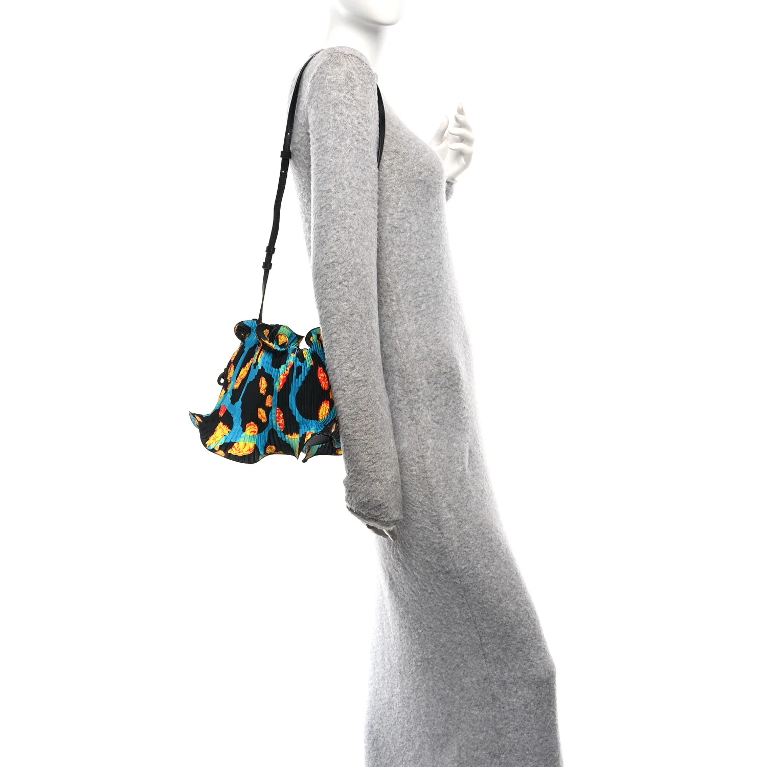 X PAULA'S IBIZA Satin Printed Mini Shell Flamenco Knot Shoulder Bag Black Multicolor - Image 2