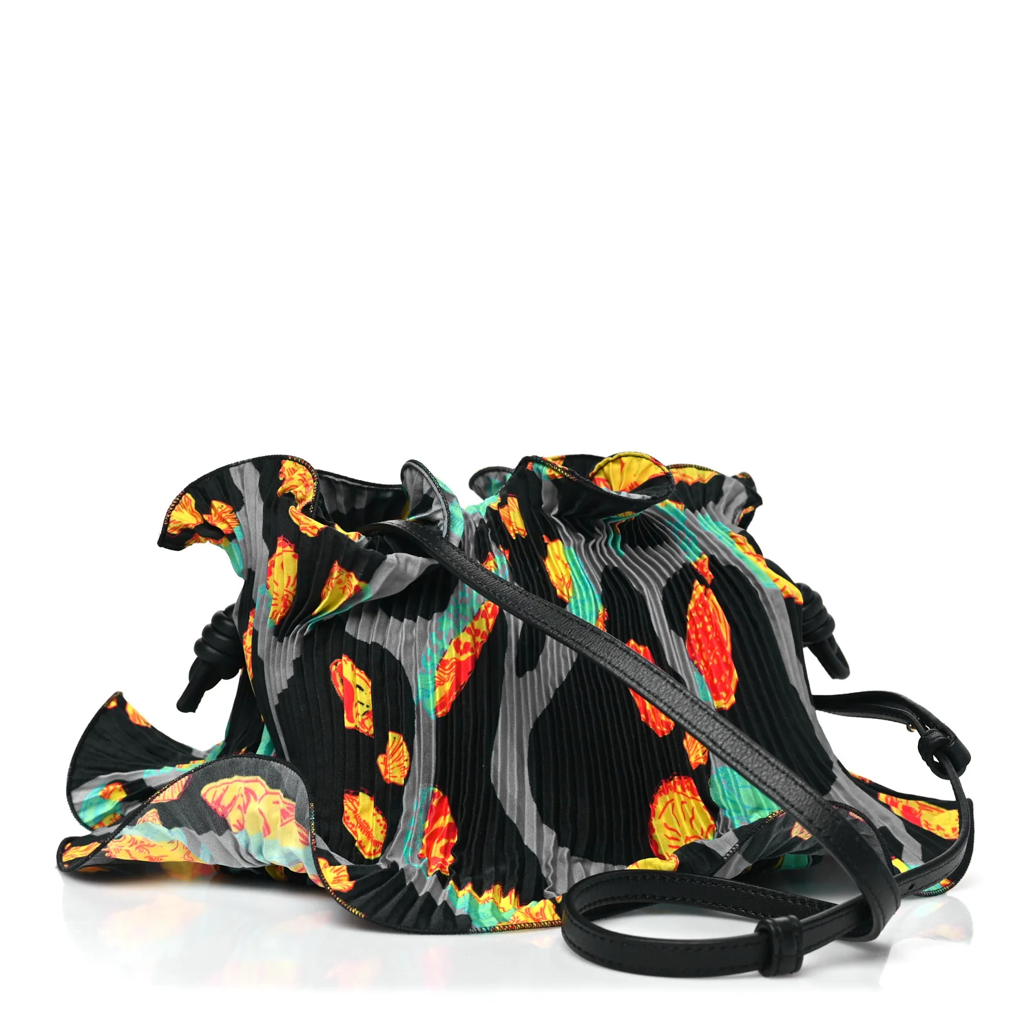 X PAULA'S IBIZA Satin Printed Mini Shell Flamenco Knot Shoulder Bag Black Multicolor - Image 3