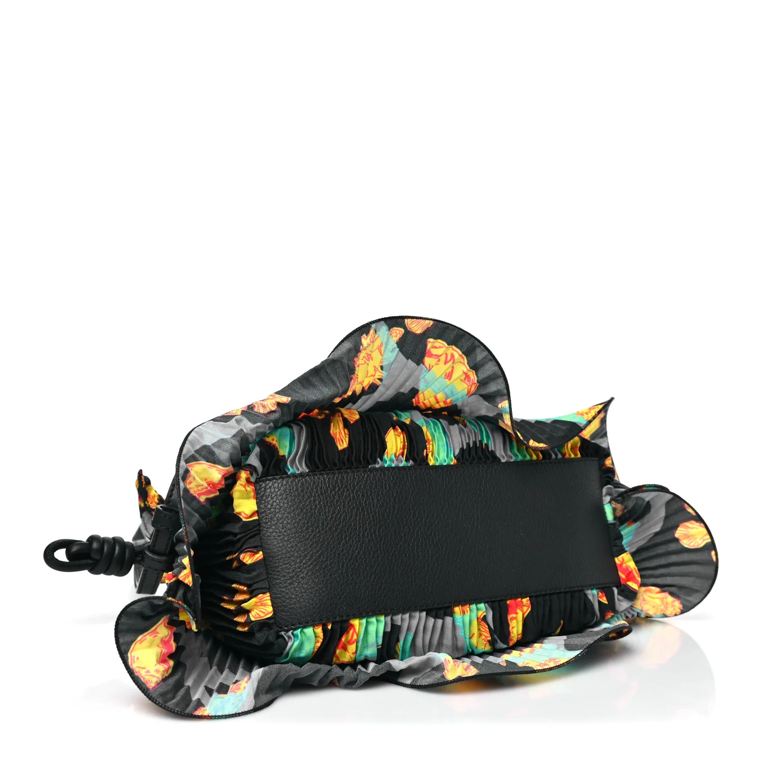 X PAULA'S IBIZA Satin Printed Mini Shell Flamenco Knot Shoulder Bag Black Multicolor - Image 4