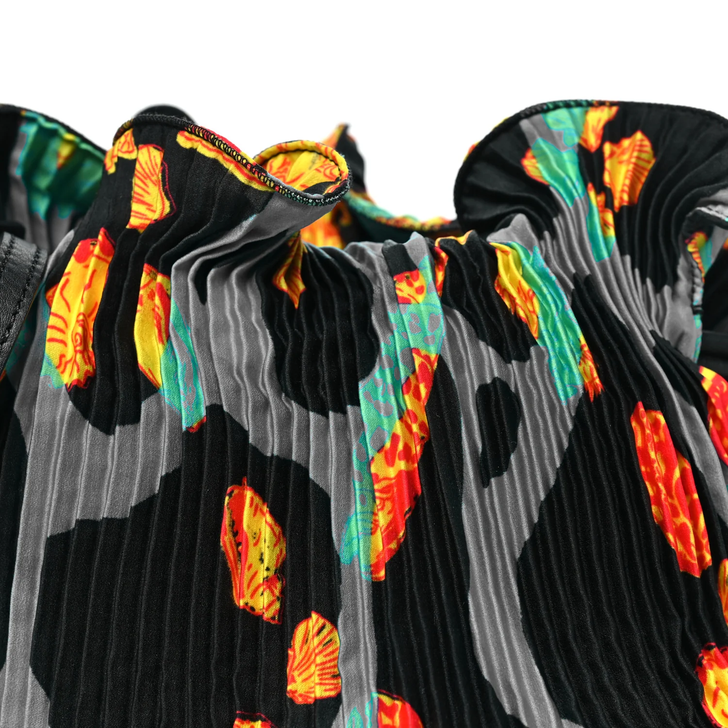 X PAULA'S IBIZA Satin Printed Mini Shell Flamenco Knot Shoulder Bag Black Multicolor - Image 8