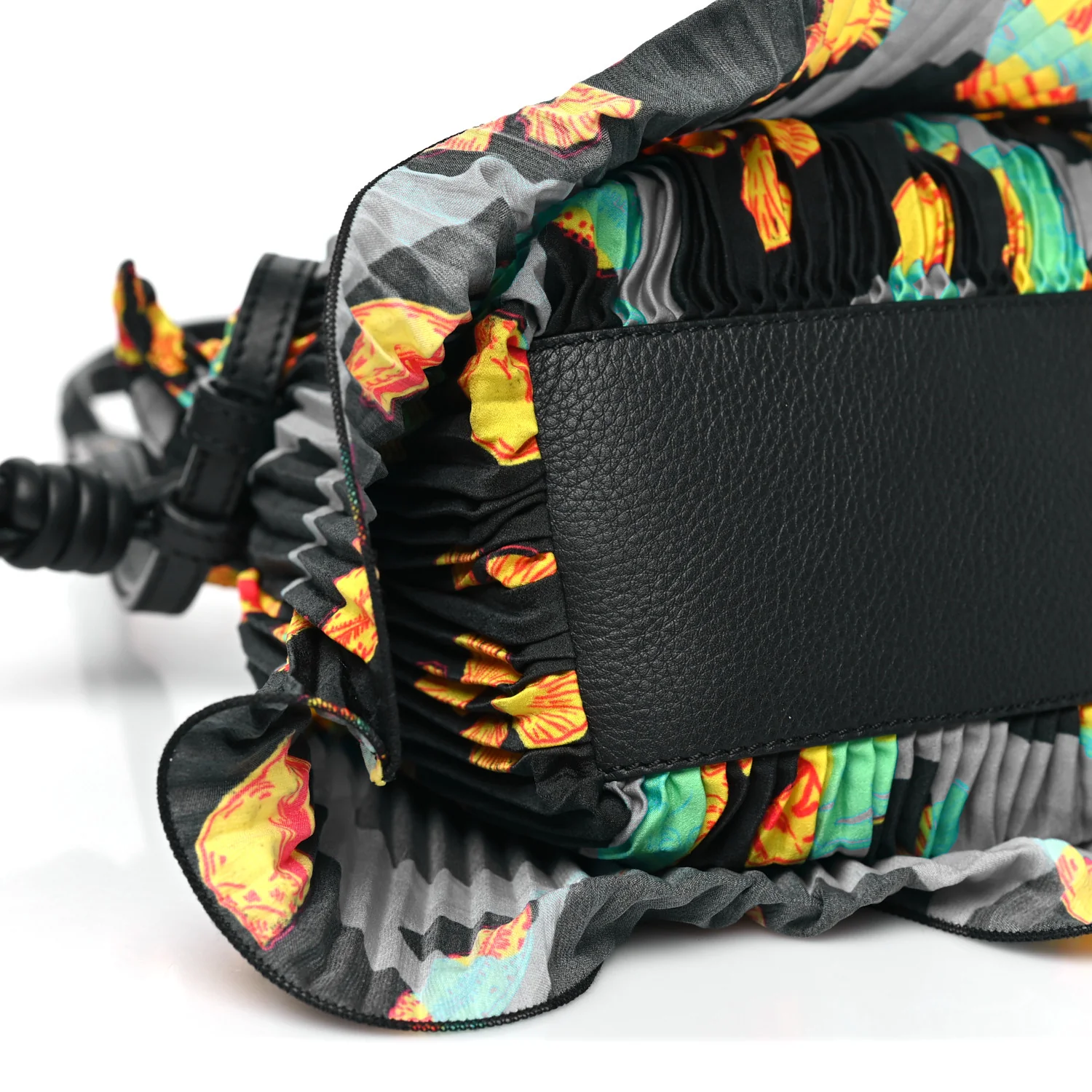 X PAULA'S IBIZA Satin Printed Mini Shell Flamenco Knot Shoulder Bag Black Multicolor - Image 9
