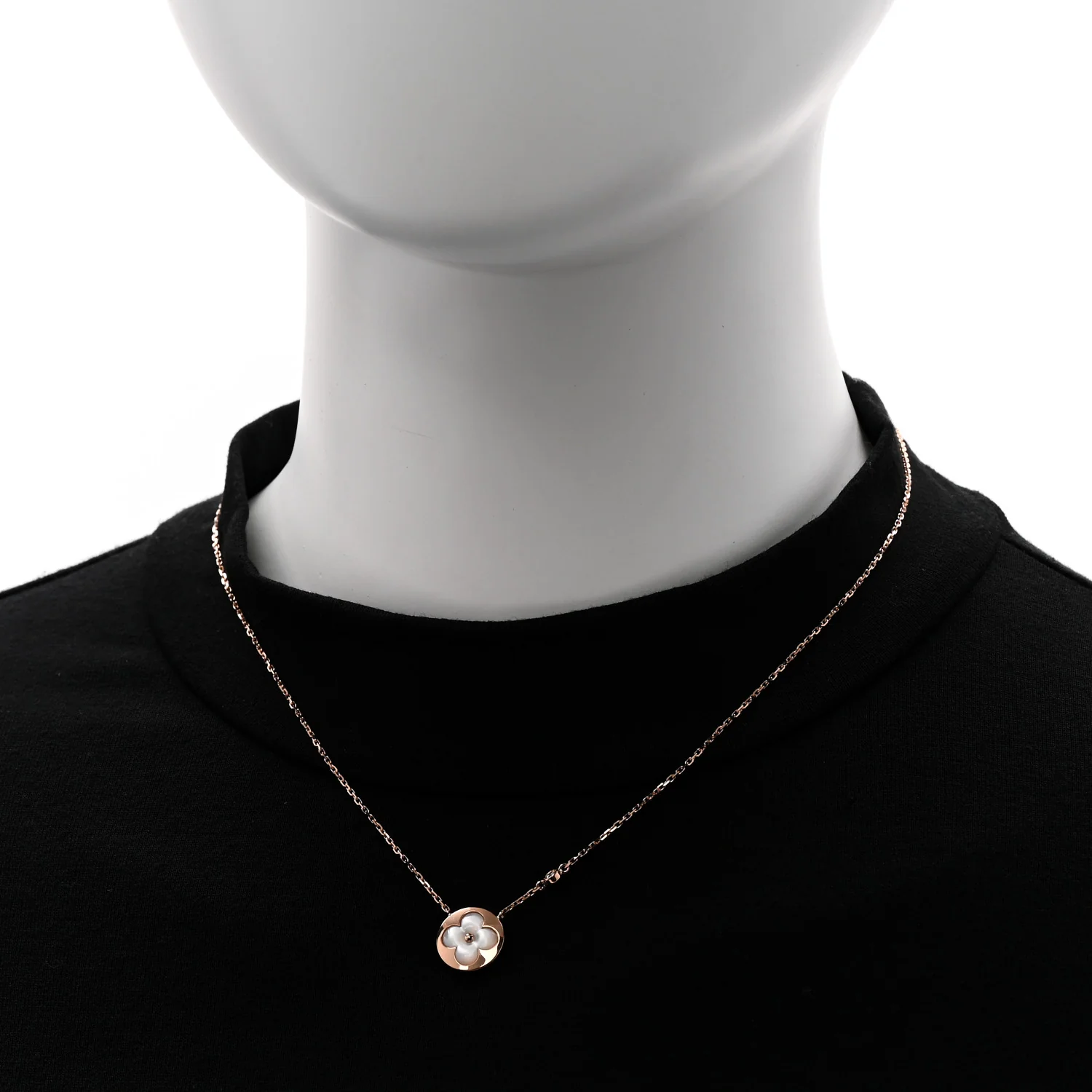 18K Pink Gold Diamond Mother of Pearl Color Blossom BB Sun Pendant Necklace - Image 2