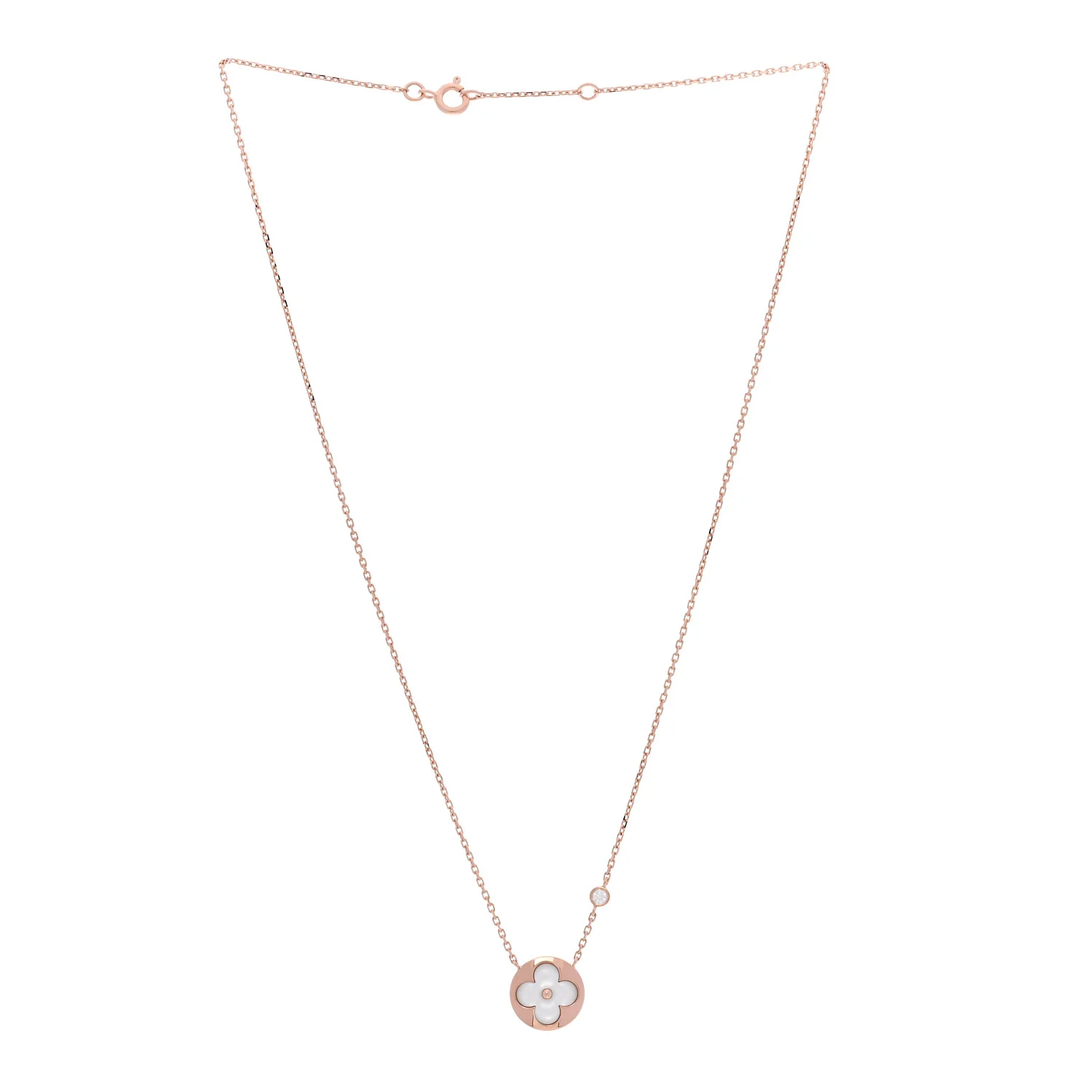 18K Pink Gold Diamond Mother of Pearl Color Blossom BB Sun Pendant Necklace - Image 3