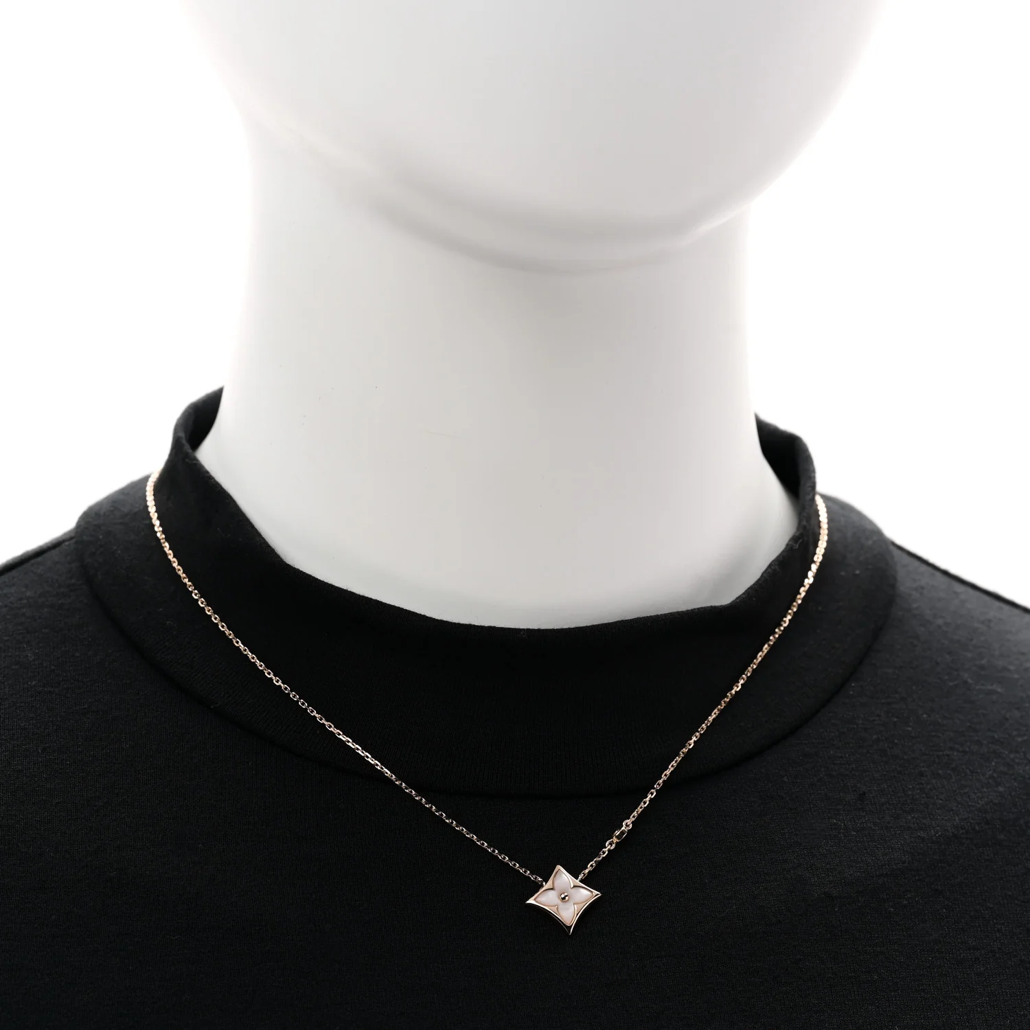 18K Pink Gold Diamond Pink Mother of Pearl Color Blossom BB Star Pendant Necklace - Image 2