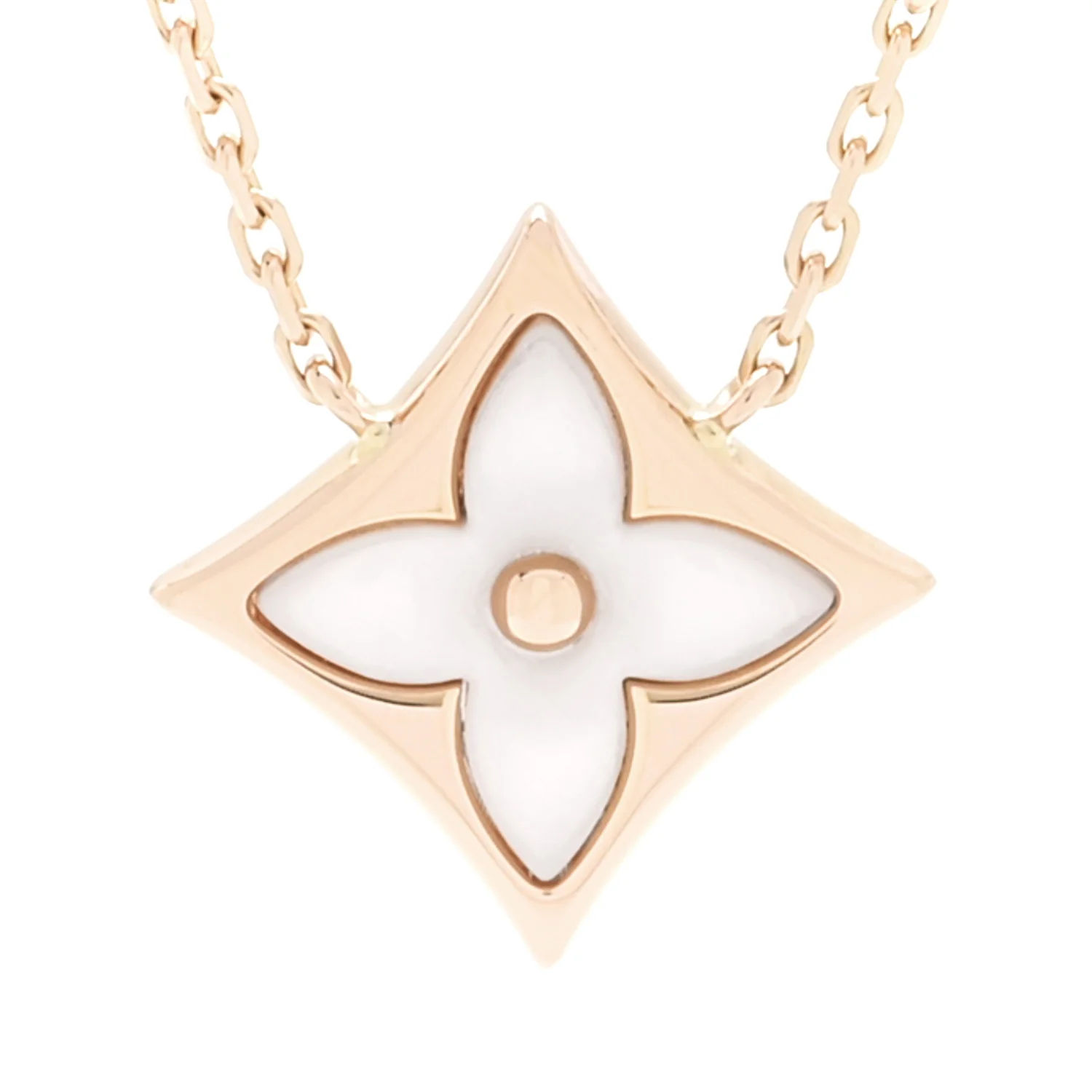 18K Pink Gold Diamond Pink Mother of Pearl Color Blossom BB Star Pendant Necklace - Image 4