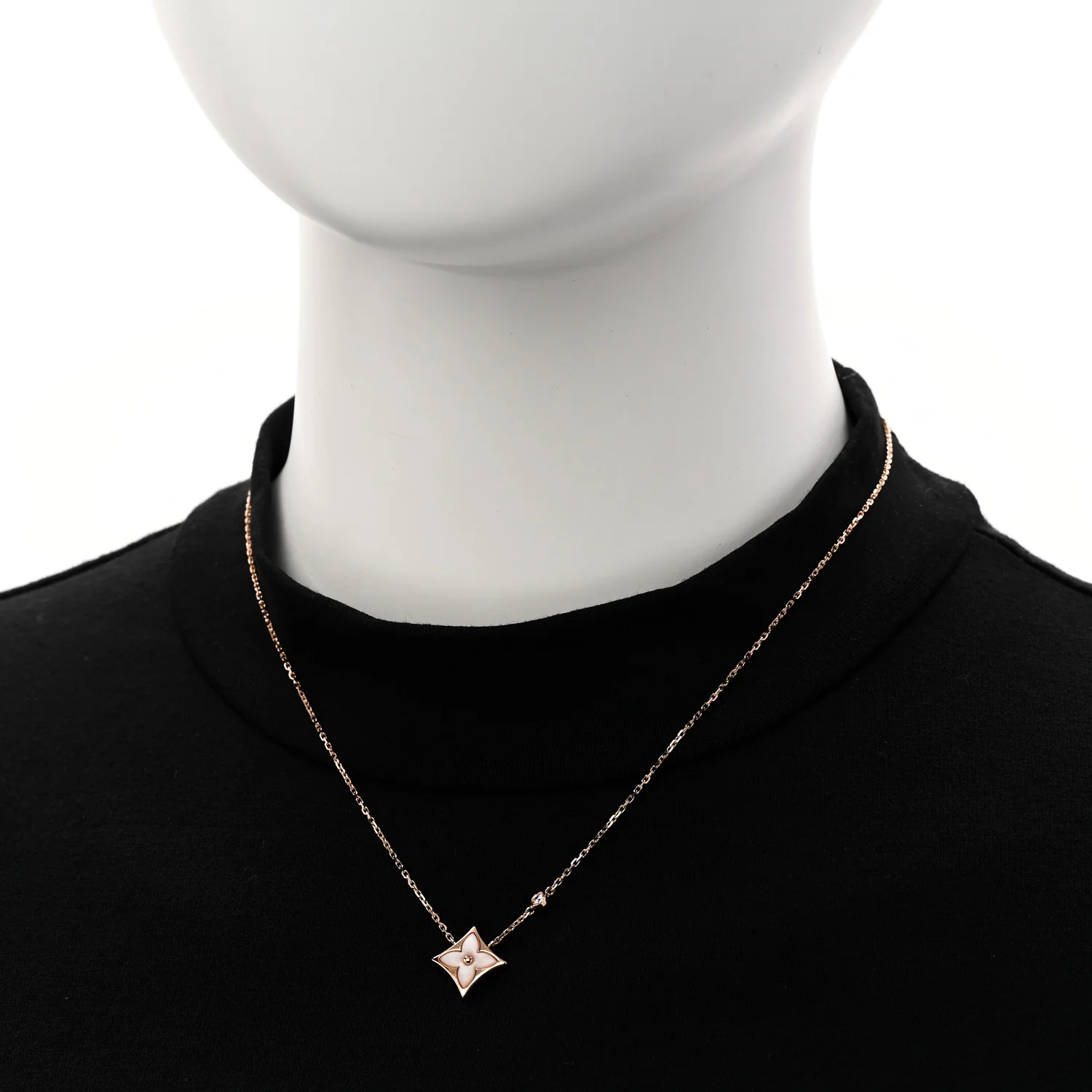 18K Pink Gold Diamond Pink Mother of Pearl Color Blossom BB Star Pendant Necklace - Image 2