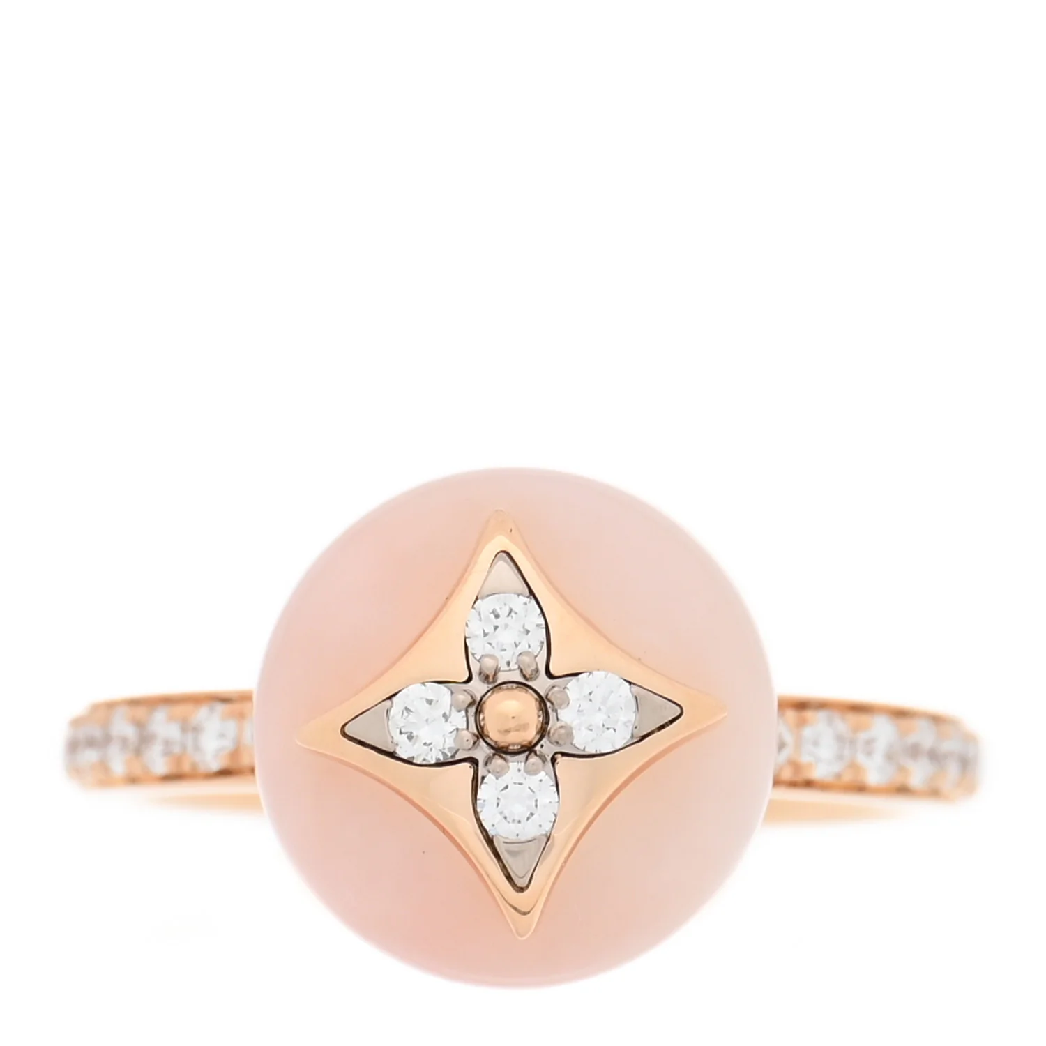 18K Pink Gold Diamond Pink Opal Color Blossom Pave Ring 49 5