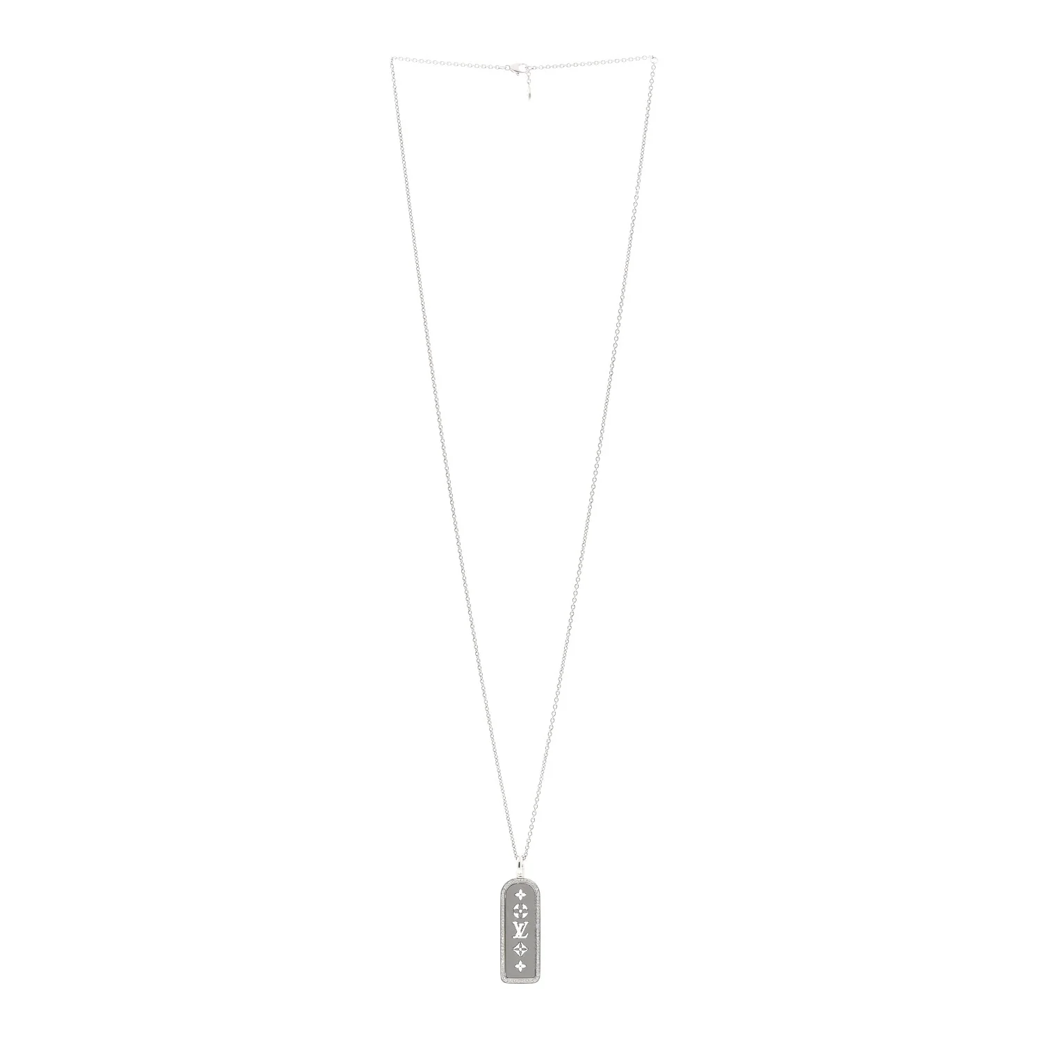 18K White Gold Diamond Large Les Gastons Tag Pendant Necklace - Image 3