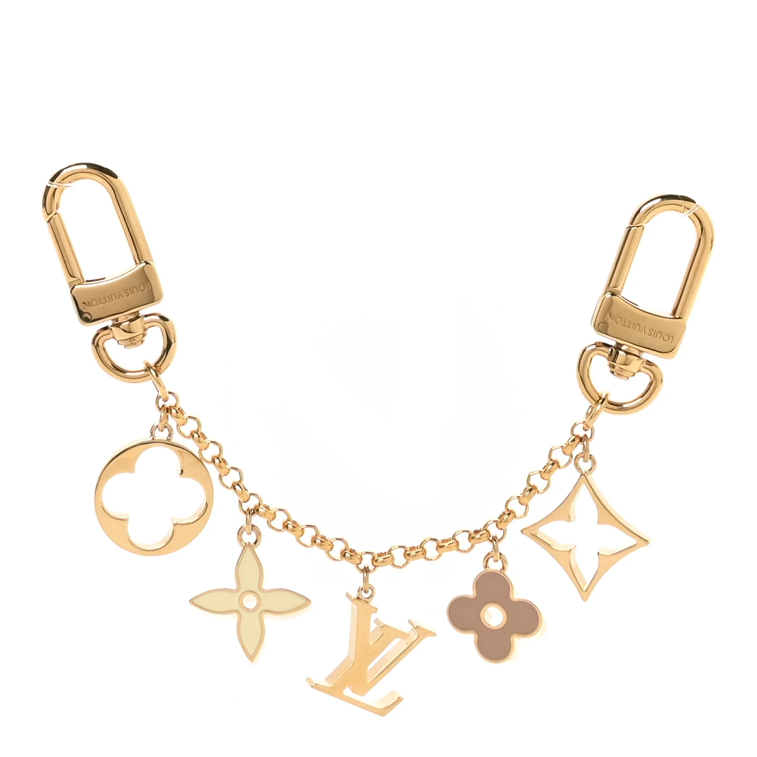 Brass Enamel Fleur De Monogram Bag Charm Chain Gold