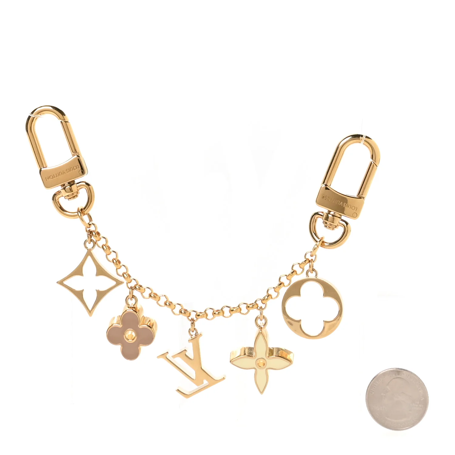 Brass Enamel Fleur De Monogram Bag Charm Chain Gold - Image 2