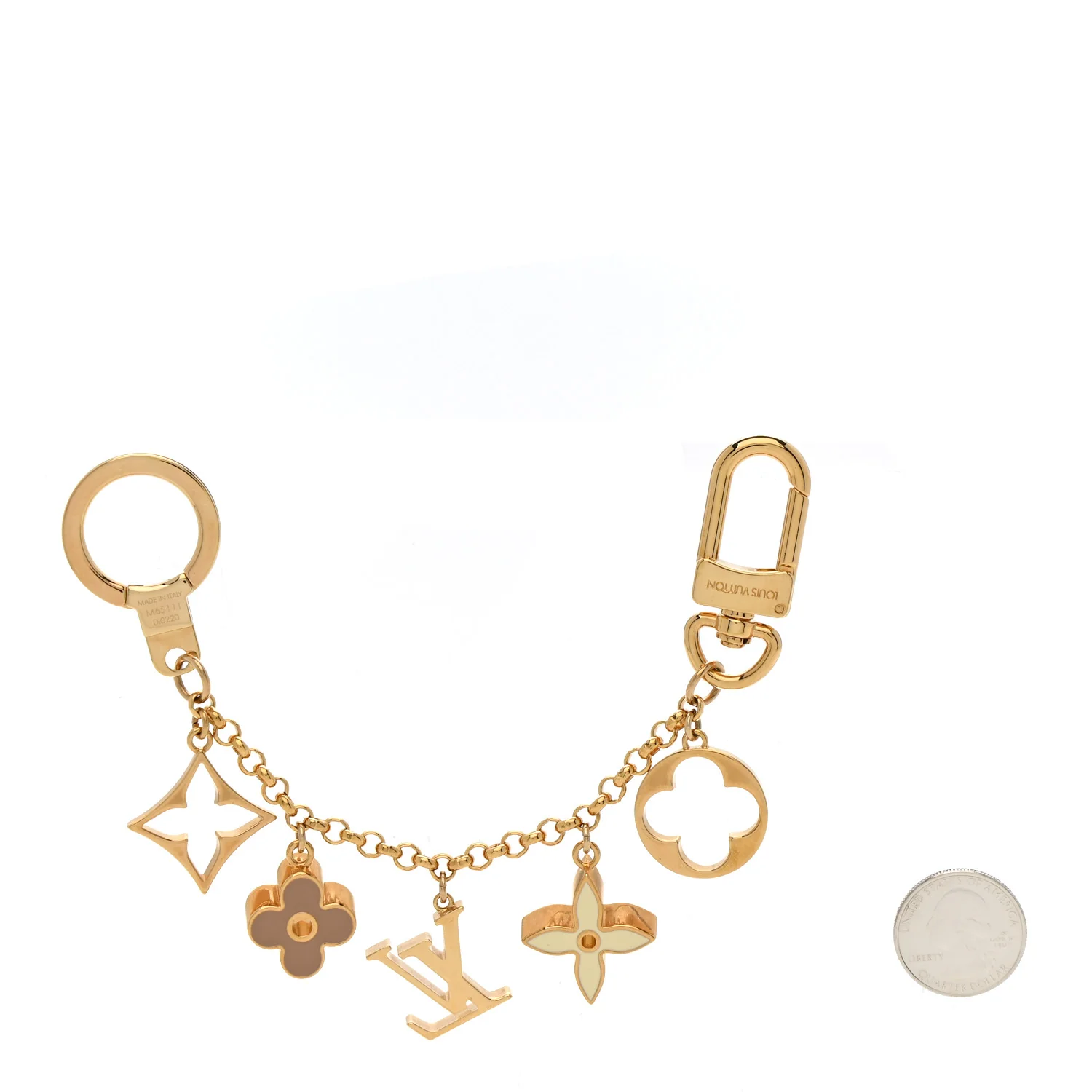 Brass Enamel Fleur De Monogram Bag Charm Chain Gold - Image 2