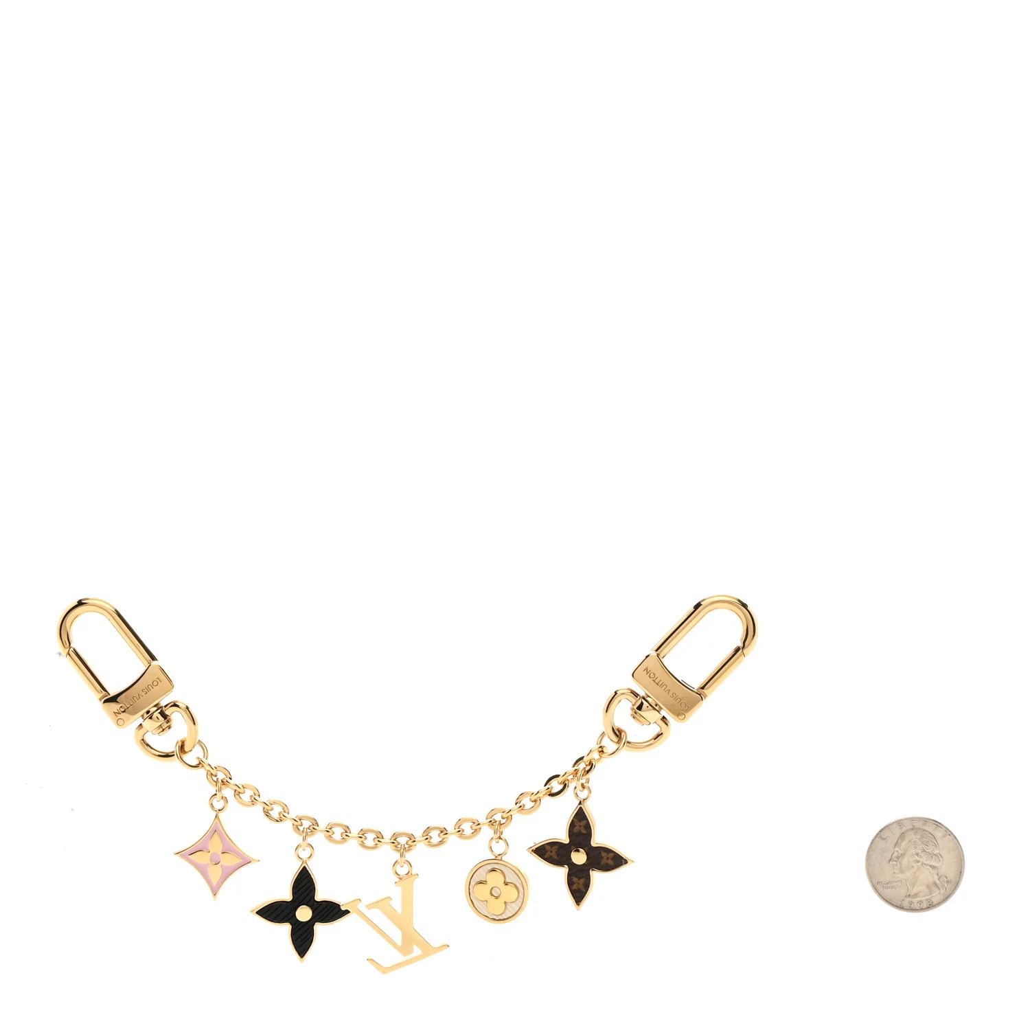 Brass Enamel Fleur De Monogram Bag Charm Chain Gold - Image 2