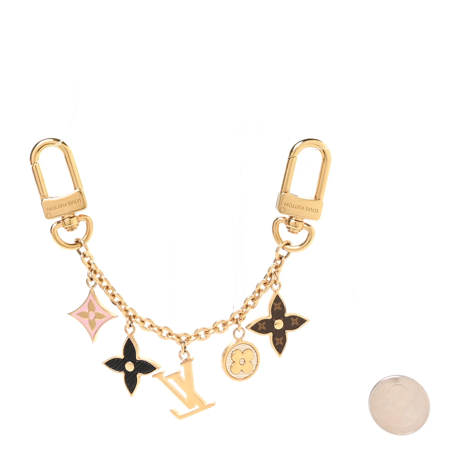Brass Enamel Fleur De Monogram Bag Charm Chain Gold - Image 2