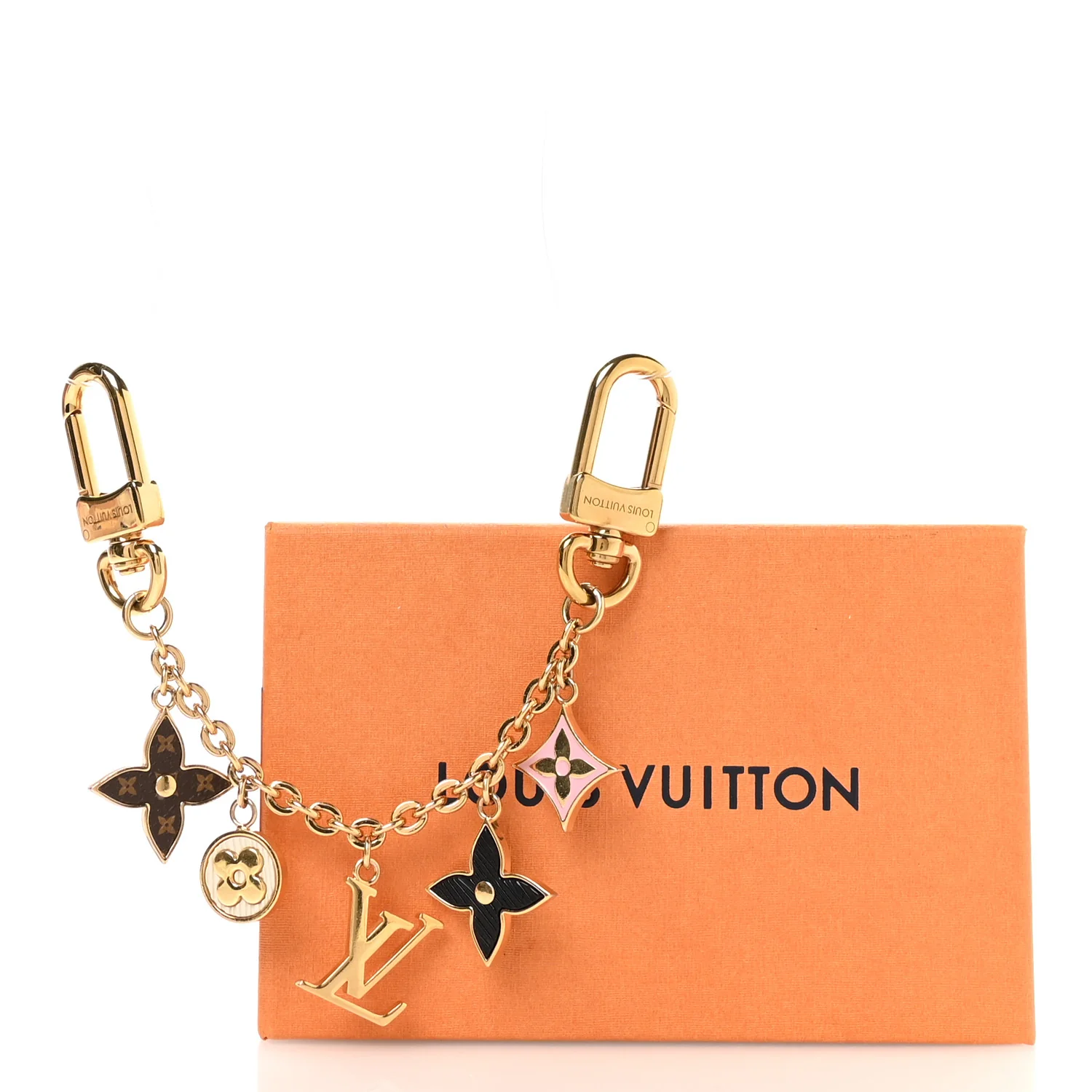 Brass Enamel Fleur De Monogram Bag Charm Chain Gold - Image 4