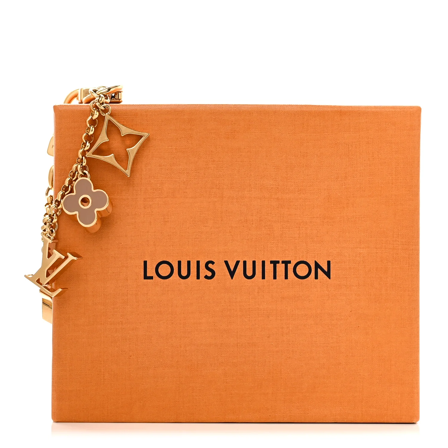 Brass Enamel Fleur De Monogram Bag Charm Chain Gold - Image 4
