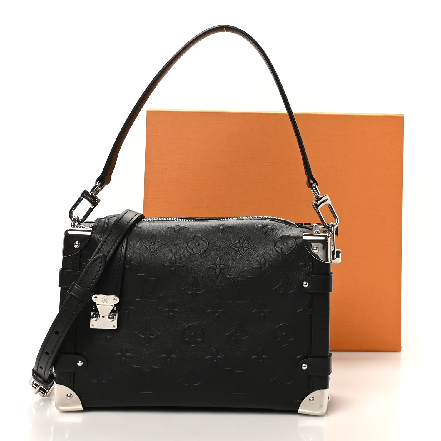 Calfskin Debossed Monogram Side Trunk Black - Image 10